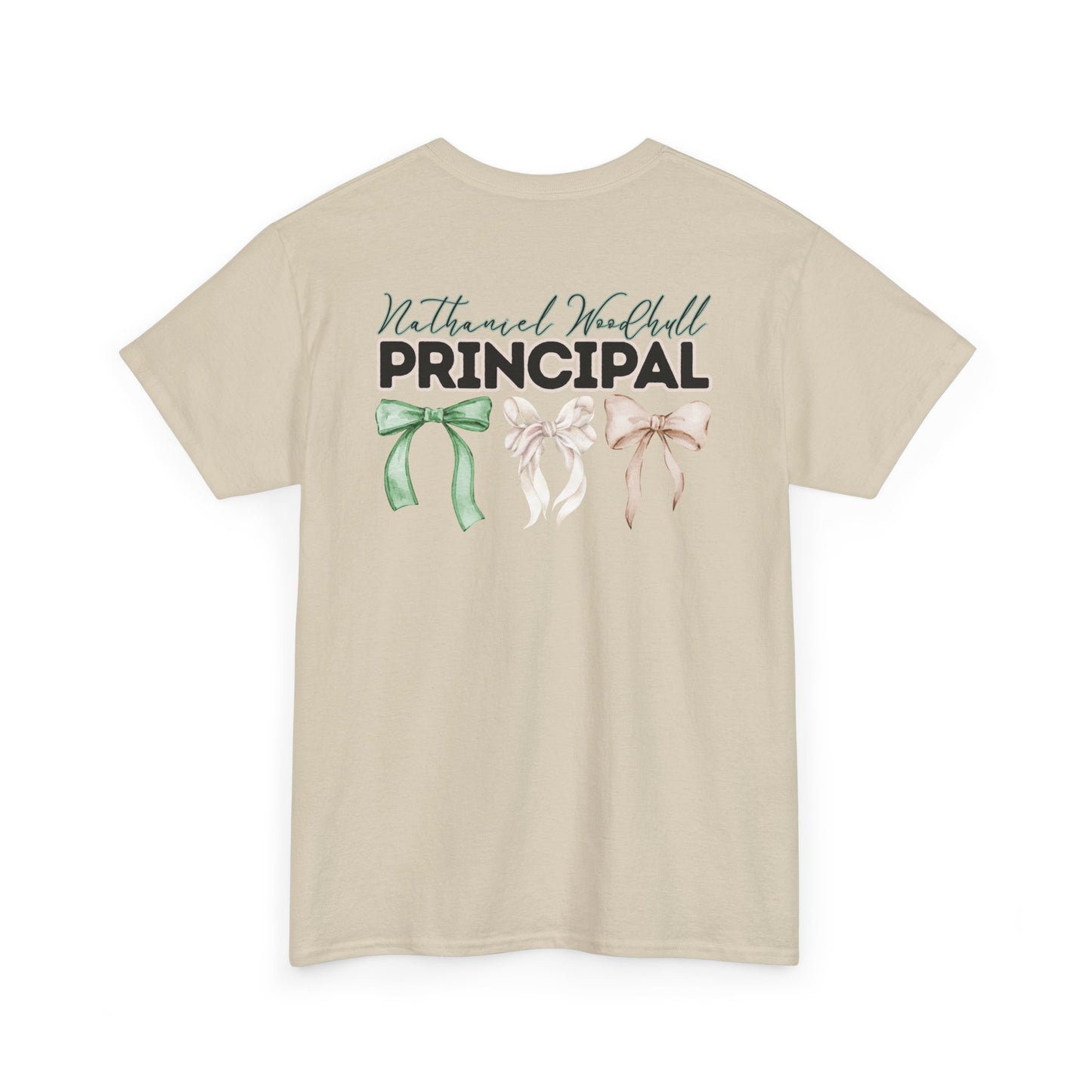 Woodhull Principal and Bows- Unisex Heavy Cotton Tee with Bow Design