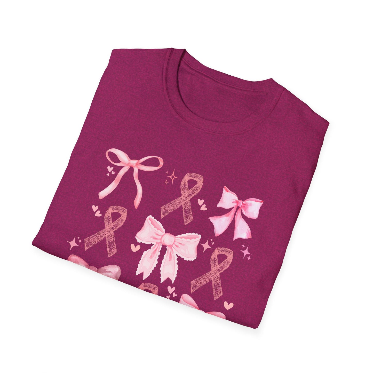 Breast Cancer Bows Awareness Tee, Unisex Softstyle T-Shirt