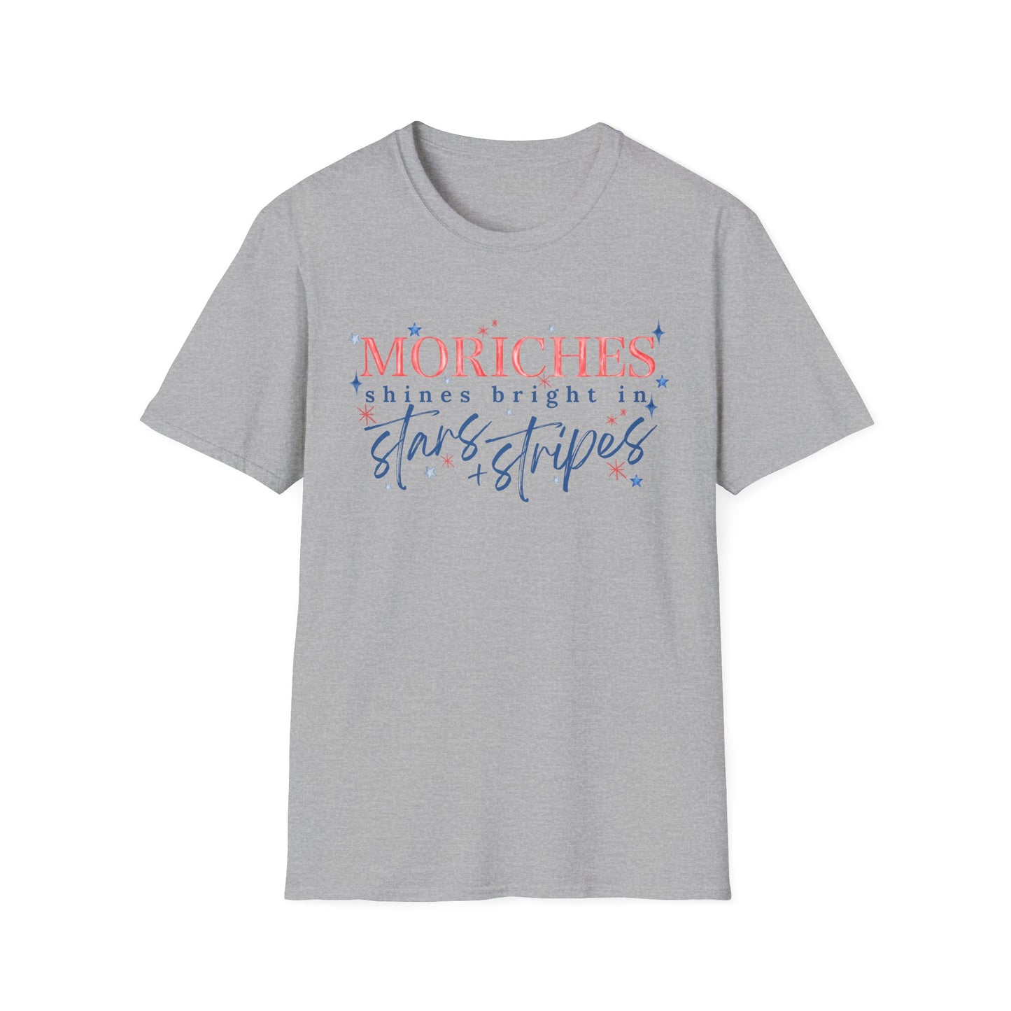 Flag Day Unisex Softstyle T-Shirt with Morichesee Shines Bright in Stars + Stripes Design- Holiday