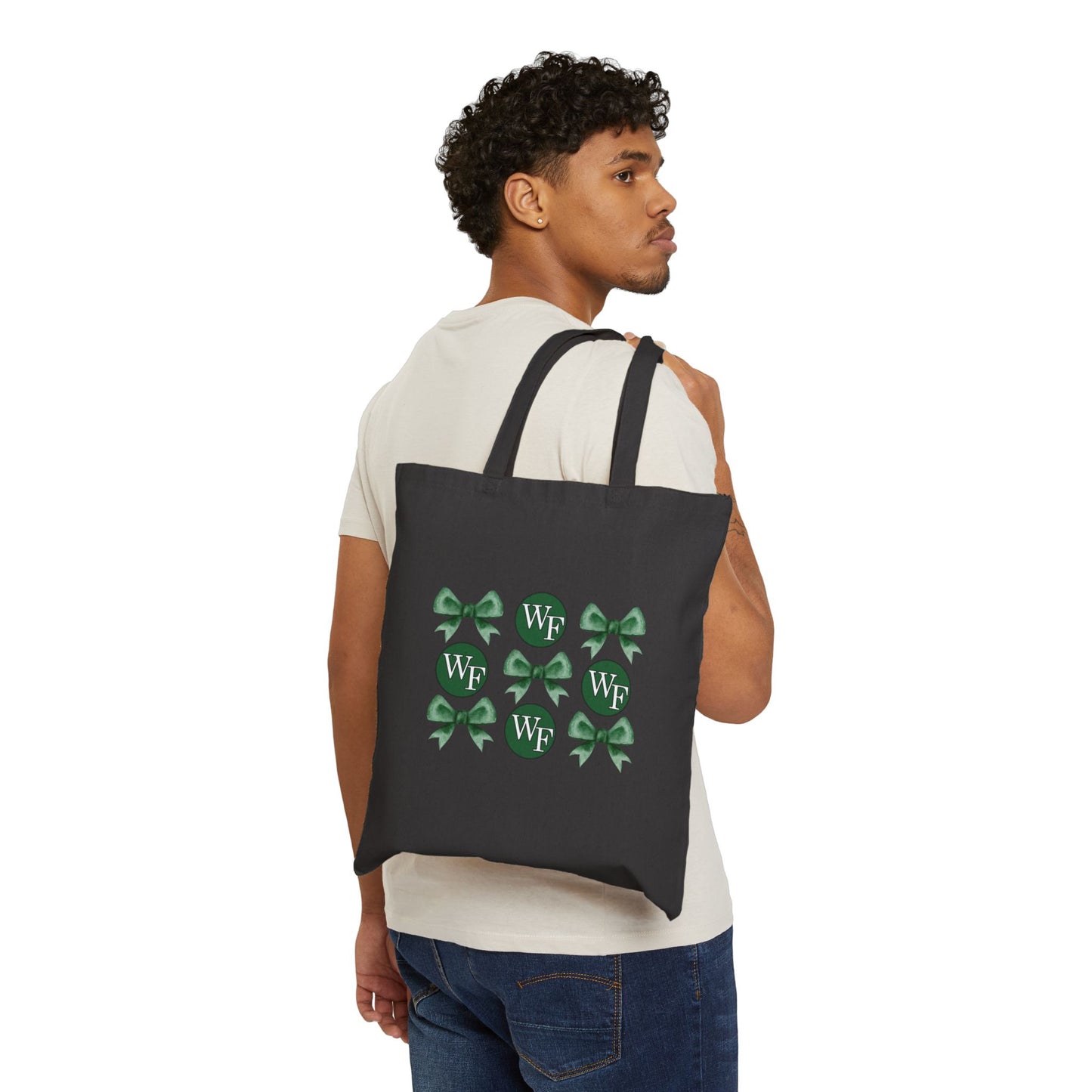 William Floyd Logo and Chic Green Bow Cotton Canvas Tote Bag - Stylish & Eco-Friendly Shopper