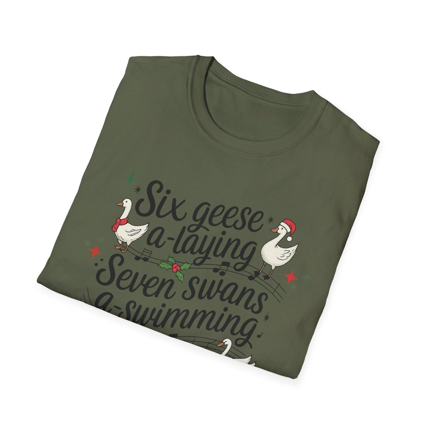"Six geese a-laying, Seven swans a-swimming” Christmas Carol Tee