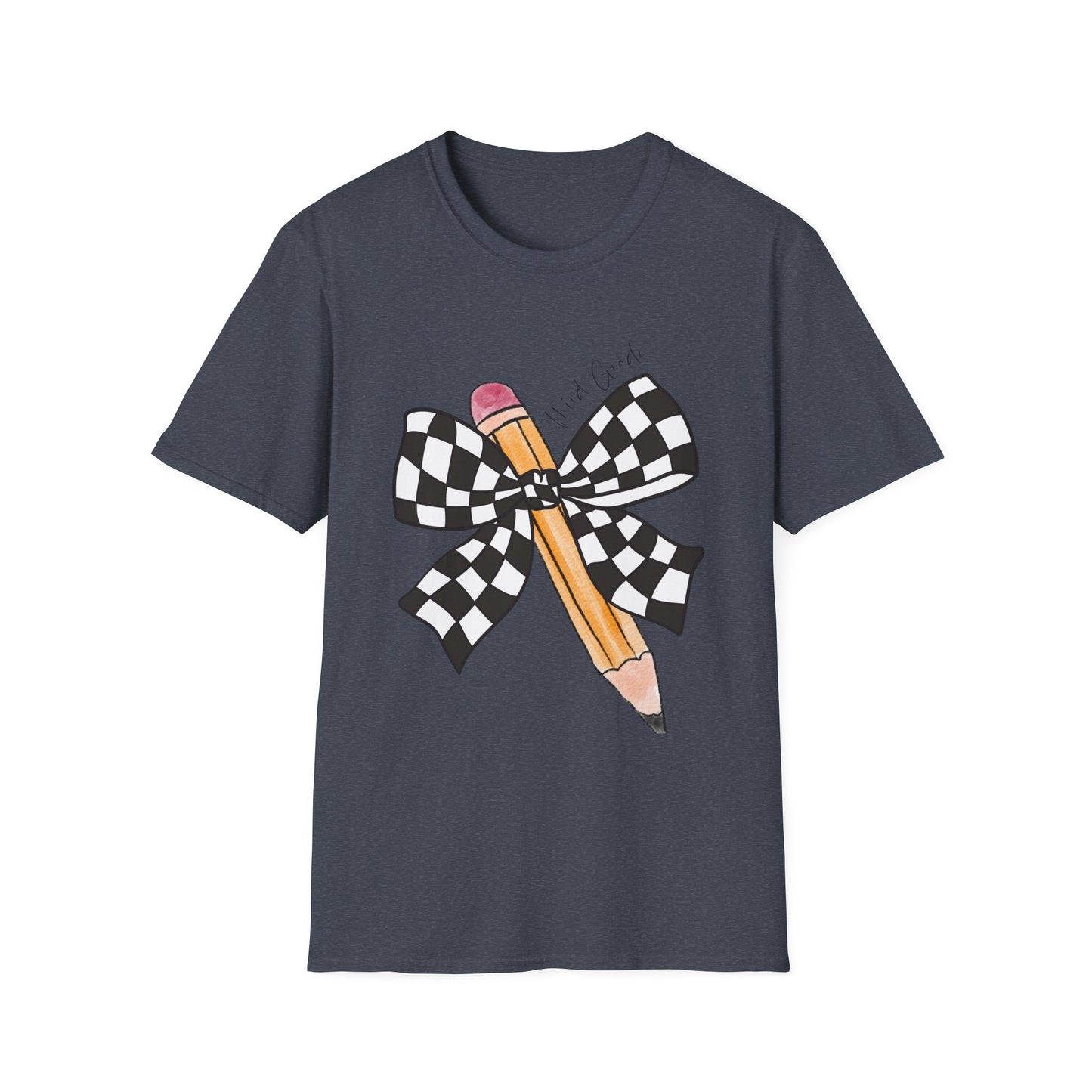 3rd Grade- Checkered Bow + Pencil- Teacher Tee- Softstyle Unisex Tee