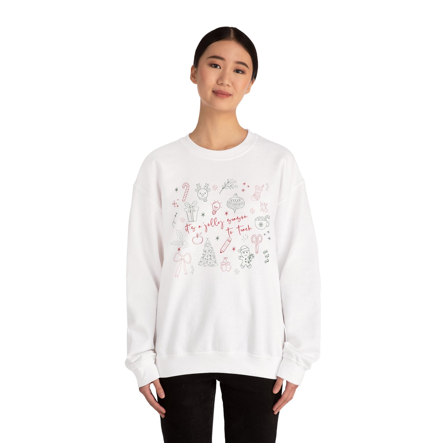 Christmas Doodle Design "It's a jolly season to teach" Crewneck