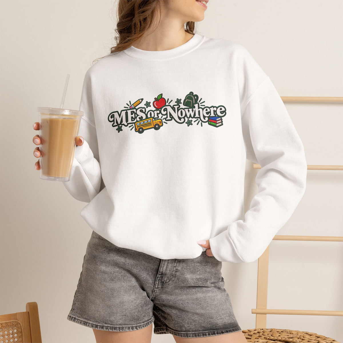 "MES or Nowhere w/ School Things" - Moriches Crewneck Sweatshirt
