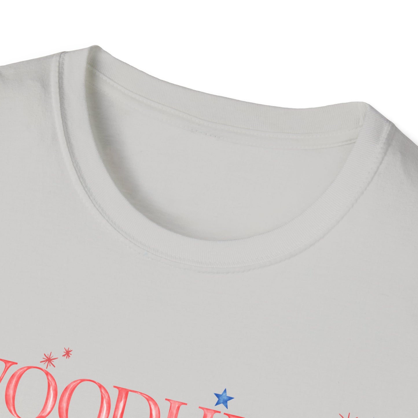 Flag Day Unisex Softstyle T-Shirt with Woodhull Shines Bright in Stars + Stripes Design- Holiday