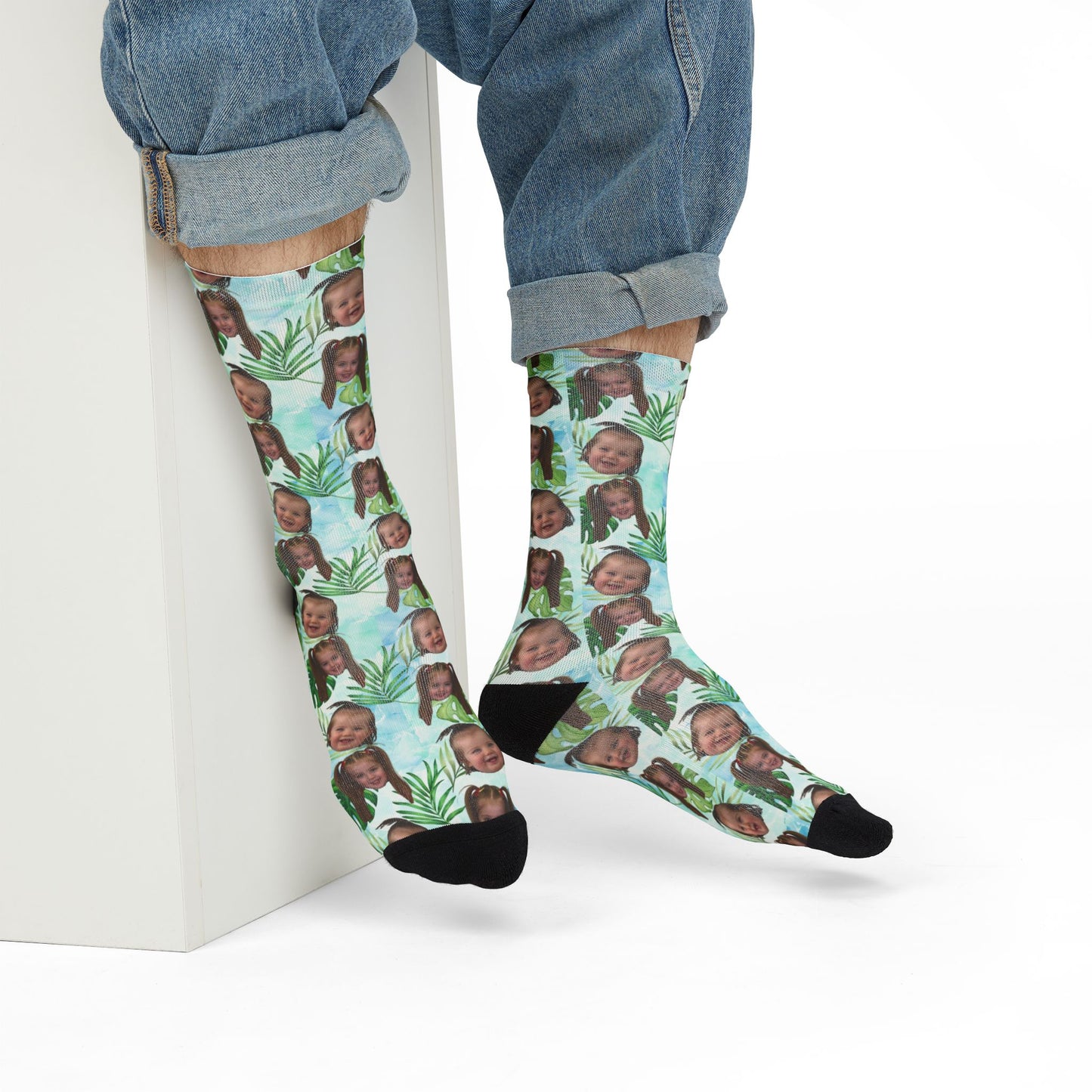 Paige- Hawaiian Socks- Personalized Face- Crew Socks