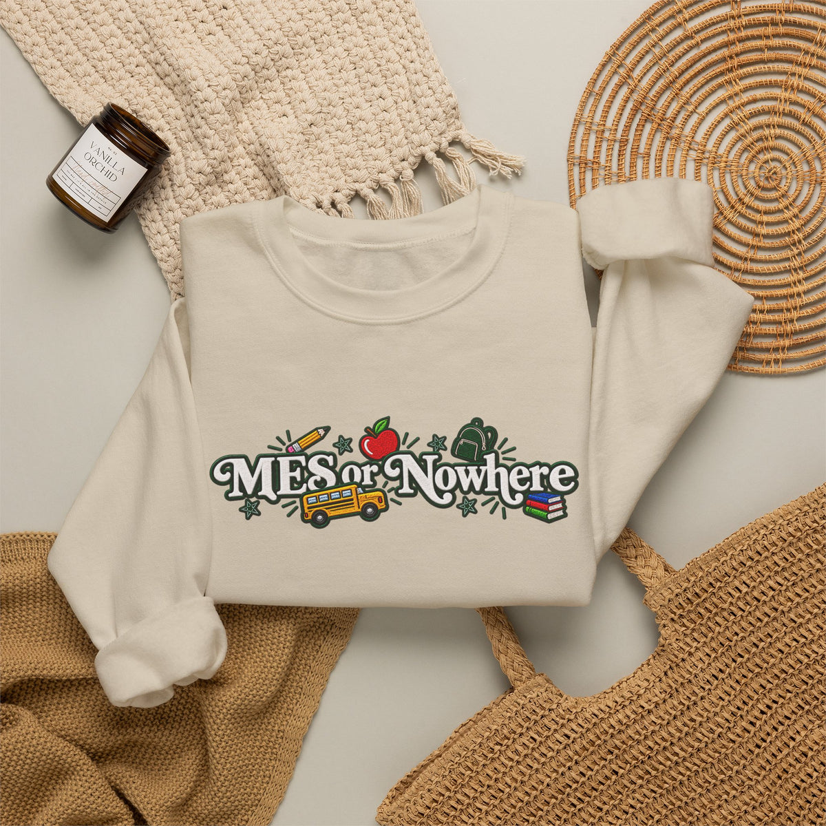 "MES or Nowhere w/ School Things" - Moriches Crewneck Sweatshirt