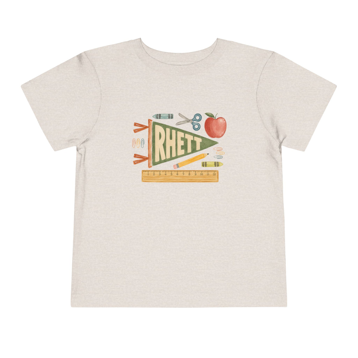 Personalized Toddler Tee — Retro School Pennant with Name (Rhett)