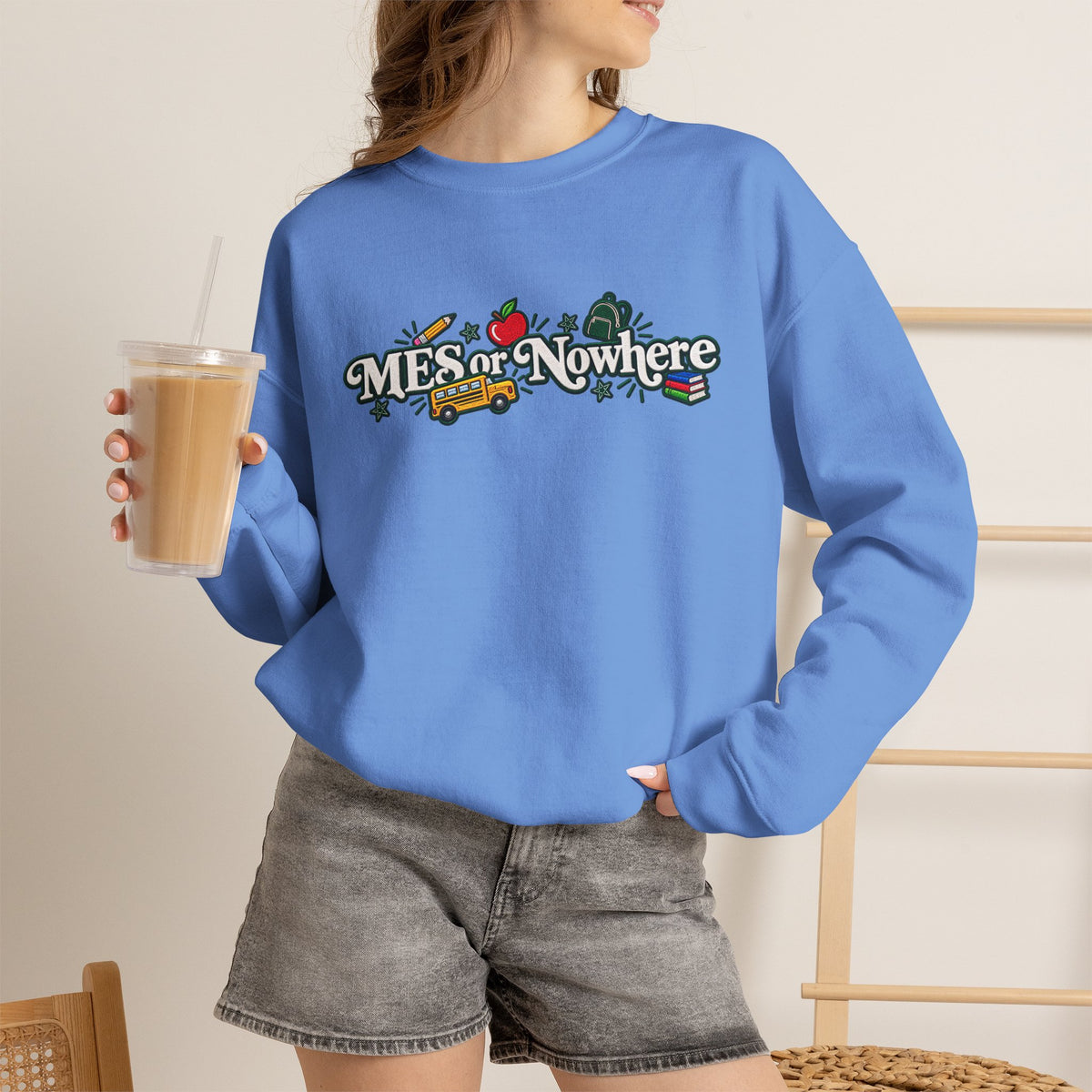 "MES or Nowhere w/ School Things" - Moriches Crewneck Sweatshirt