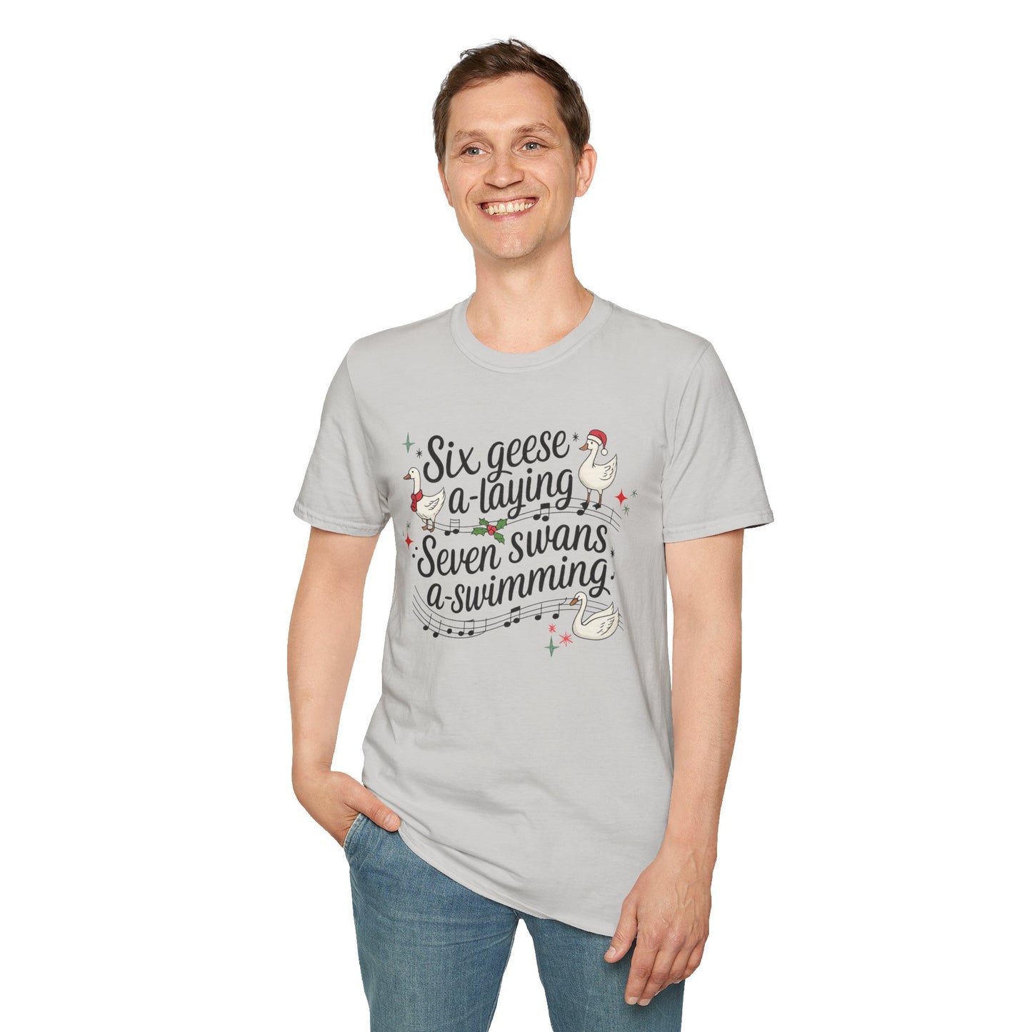 "Six geese a-laying, Seven swans a-swimming” Christmas Carol Tee