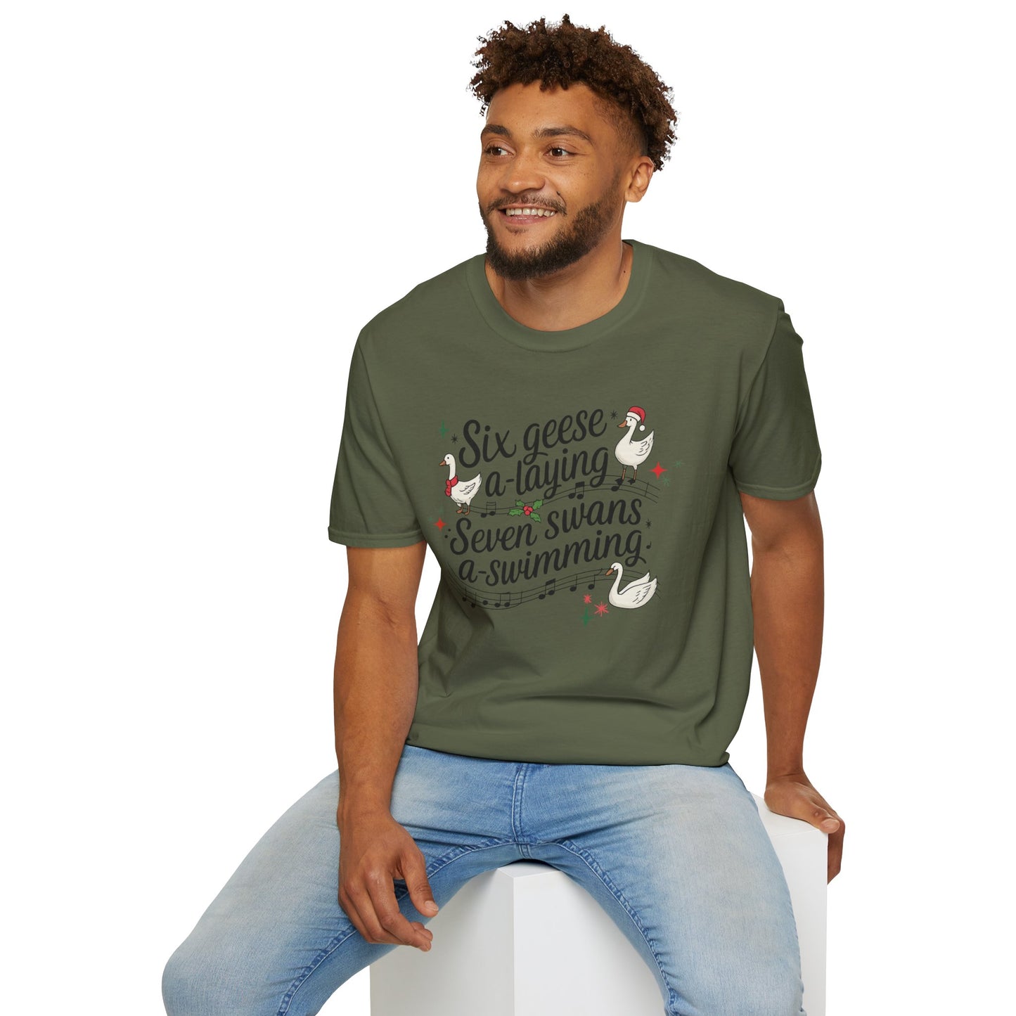 "Six geese a-laying, Seven swans a-swimming” Christmas Carol Tee