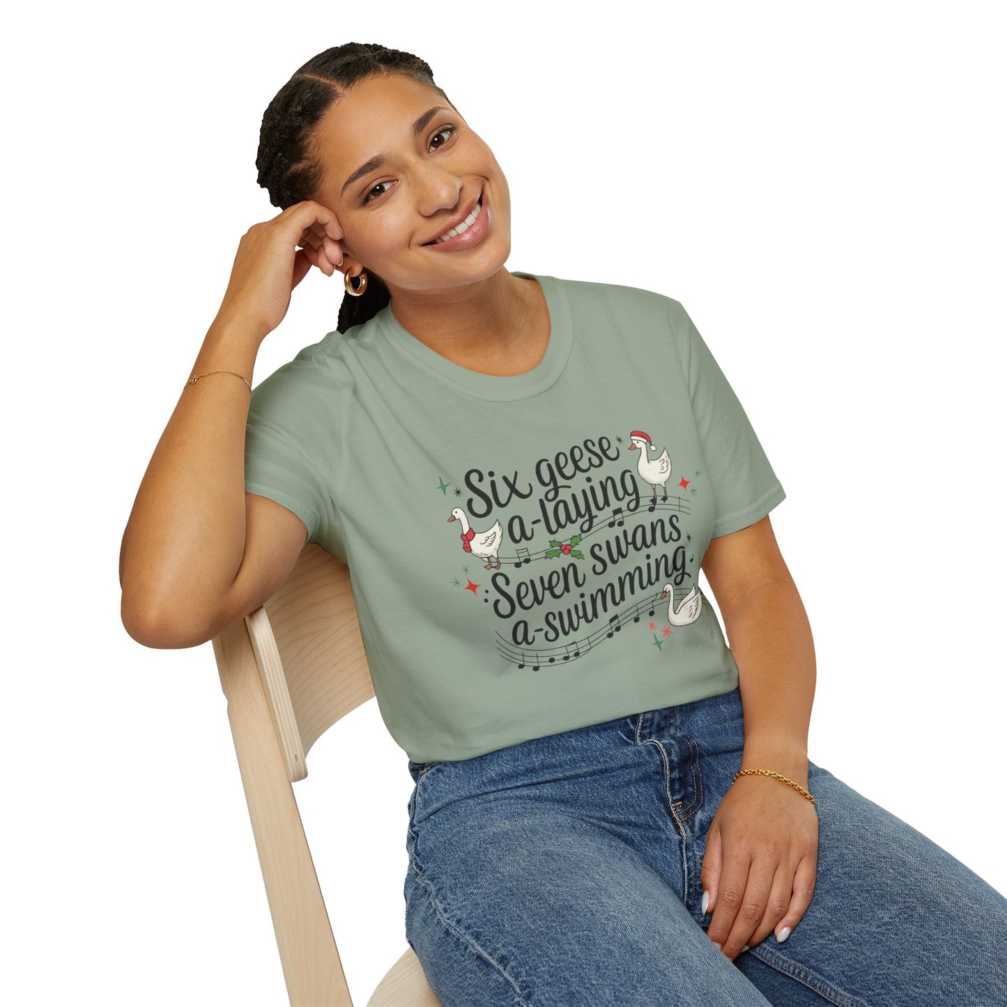 "Six geese a-laying, Seven swans a-swimming” Christmas Carol Tee