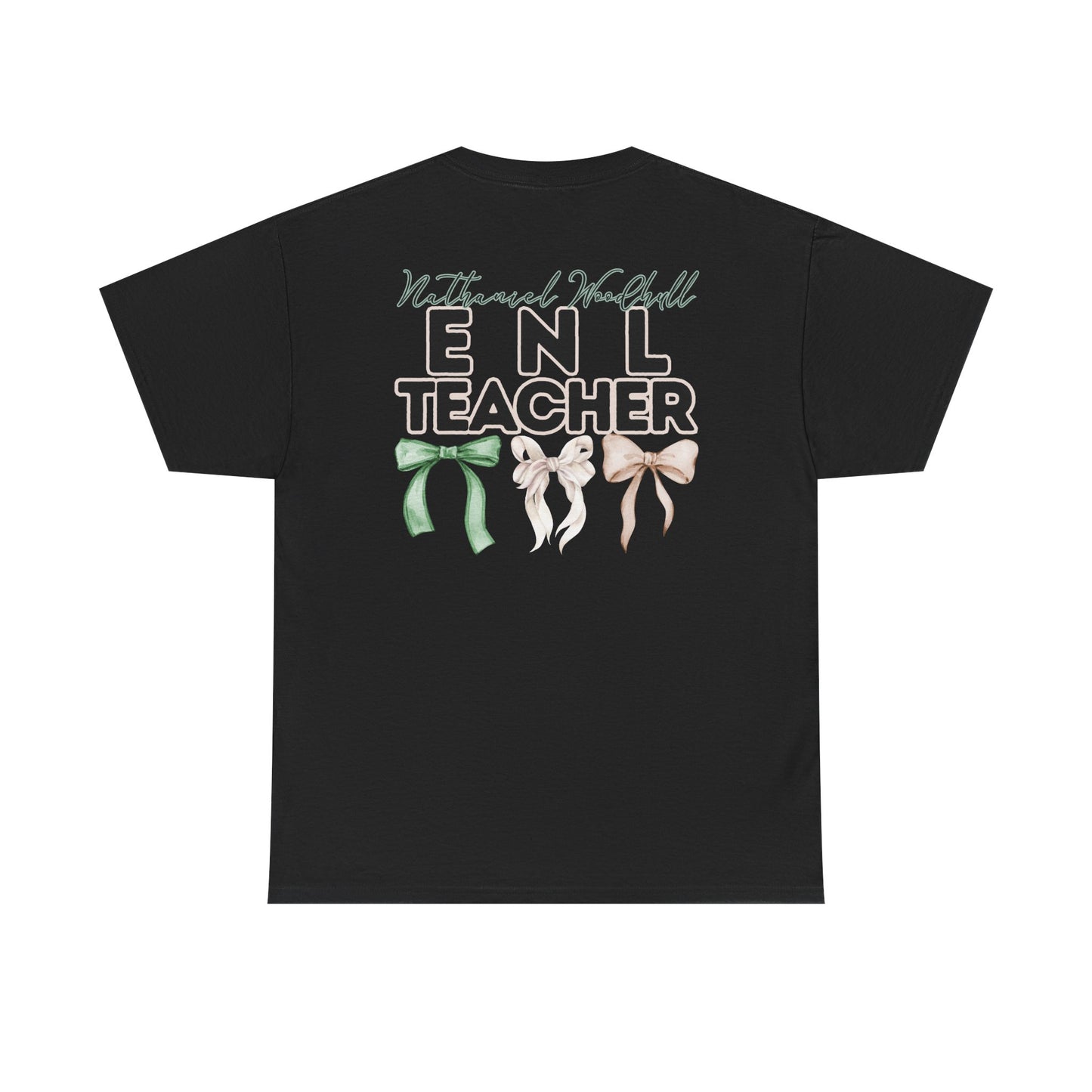 Woodhull ENL Teacher and Bows- Unisex Heavy Cotton Tee with Bow Design