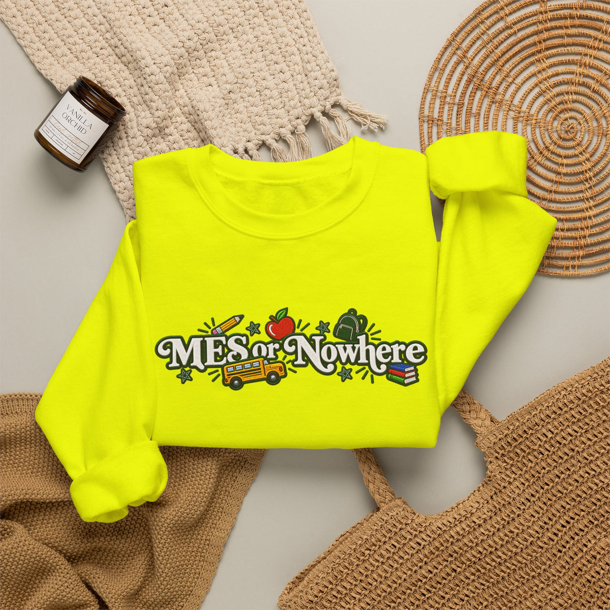 "MES or Nowhere w/ School Things" - Moriches Crewneck Sweatshirt