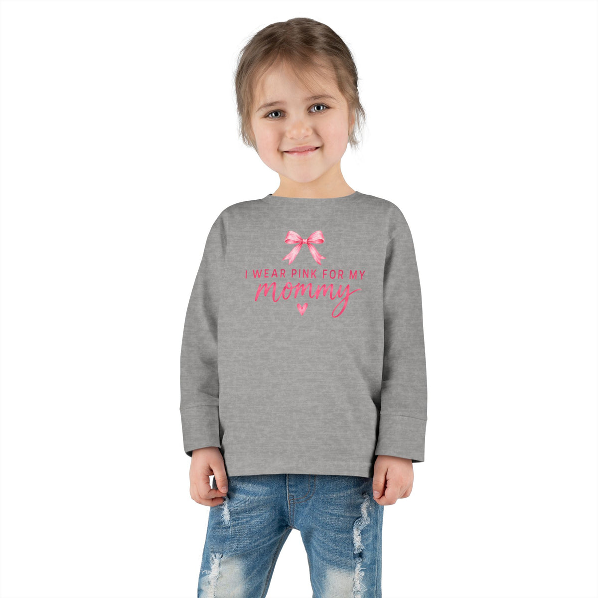 "I wear Pink for my Mommy" Breast Cancer Awareness -Toddler Long Sleeve Tee