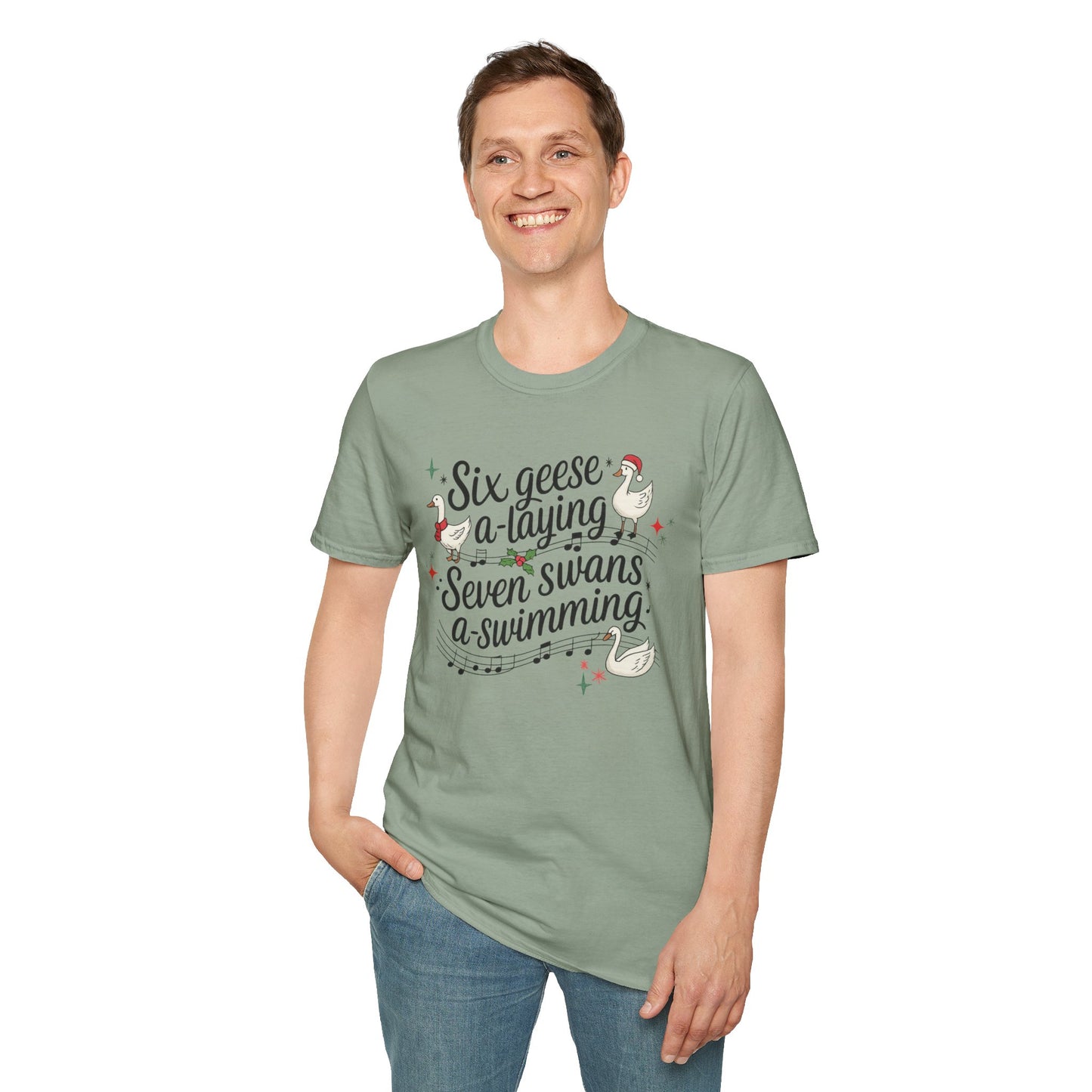 "Six geese a-laying, Seven swans a-swimming” Christmas Carol Tee