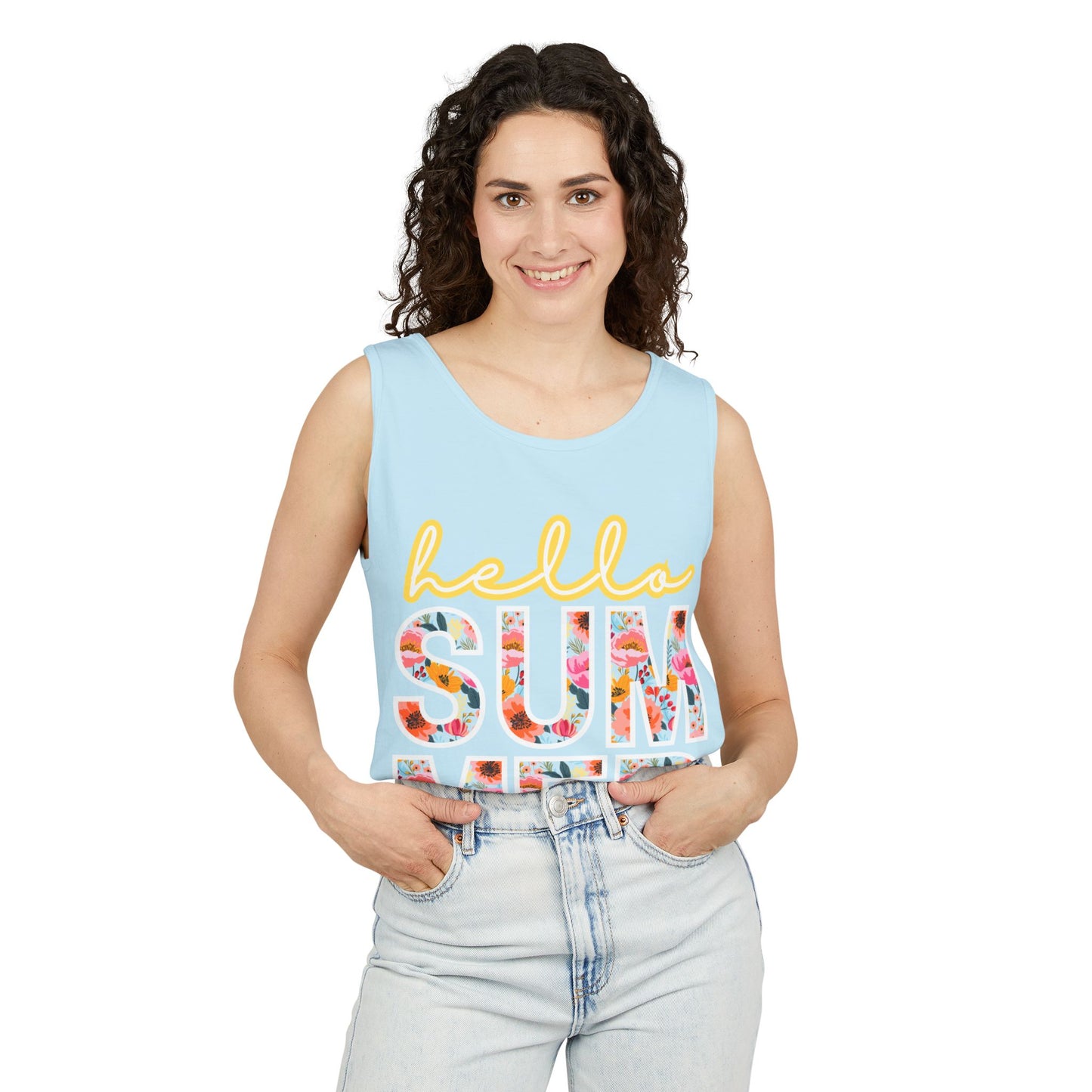 Hello Summer Tank Top | Unisex Floral Graphic Tee, Beachwear, Casual Wear, Birthday Gift, Vacation Essential