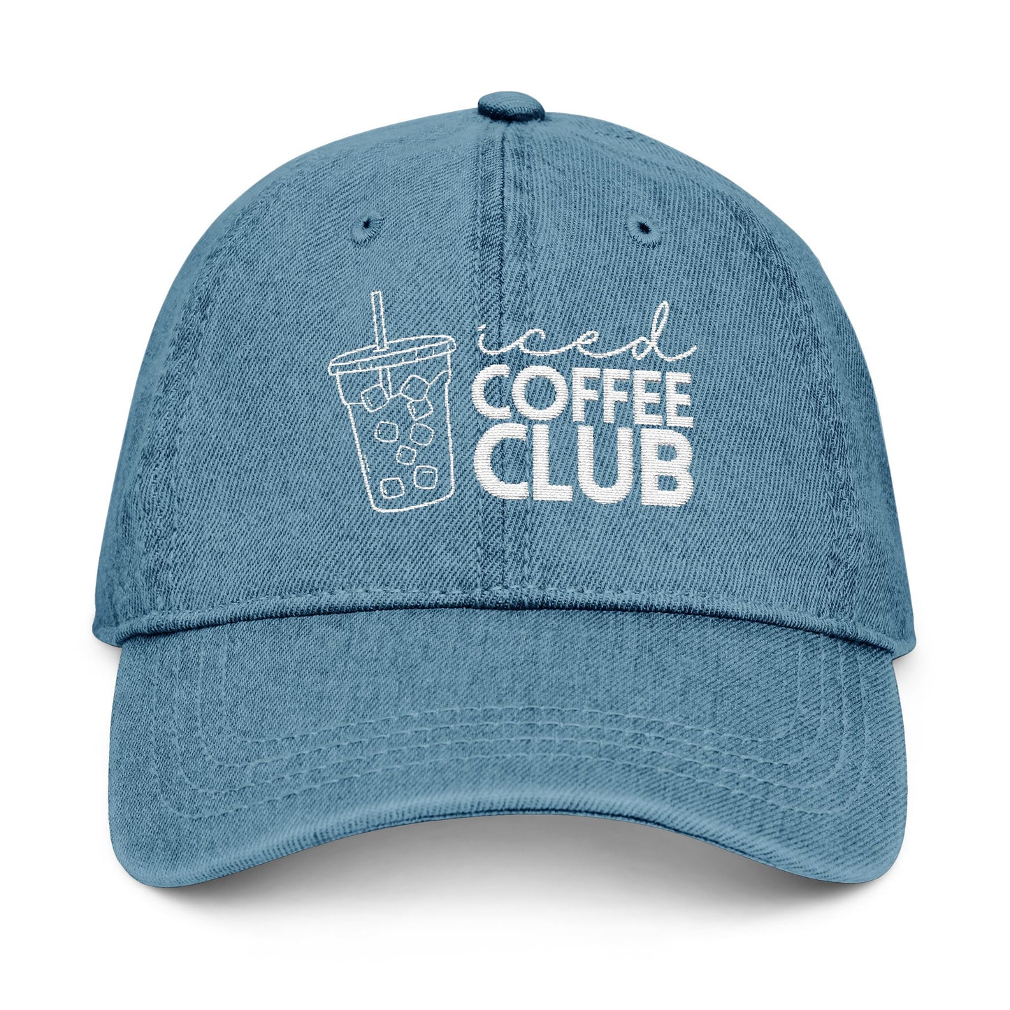 Iced Coffee Club Denim Hat, Embroidered Cap, Perfect Gift for Coffee Lovers