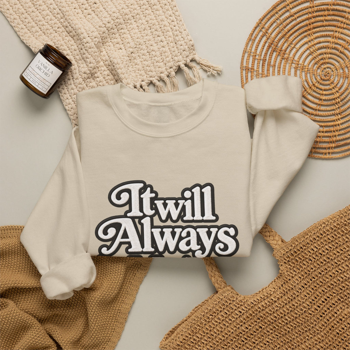 "Moriches or Nowhere" w/ apple- LARGE FRONT Crewneck Sweatshirt