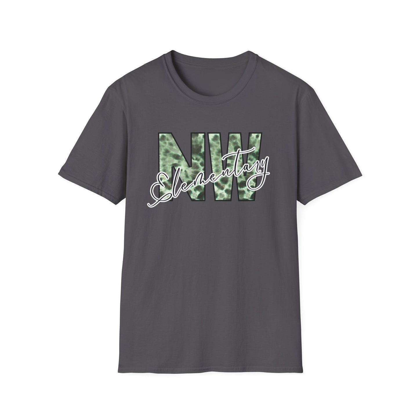 Tie Dye Woodhull Stylish Unisex Softstyle T-Shirt with Woodhull Elementary Design