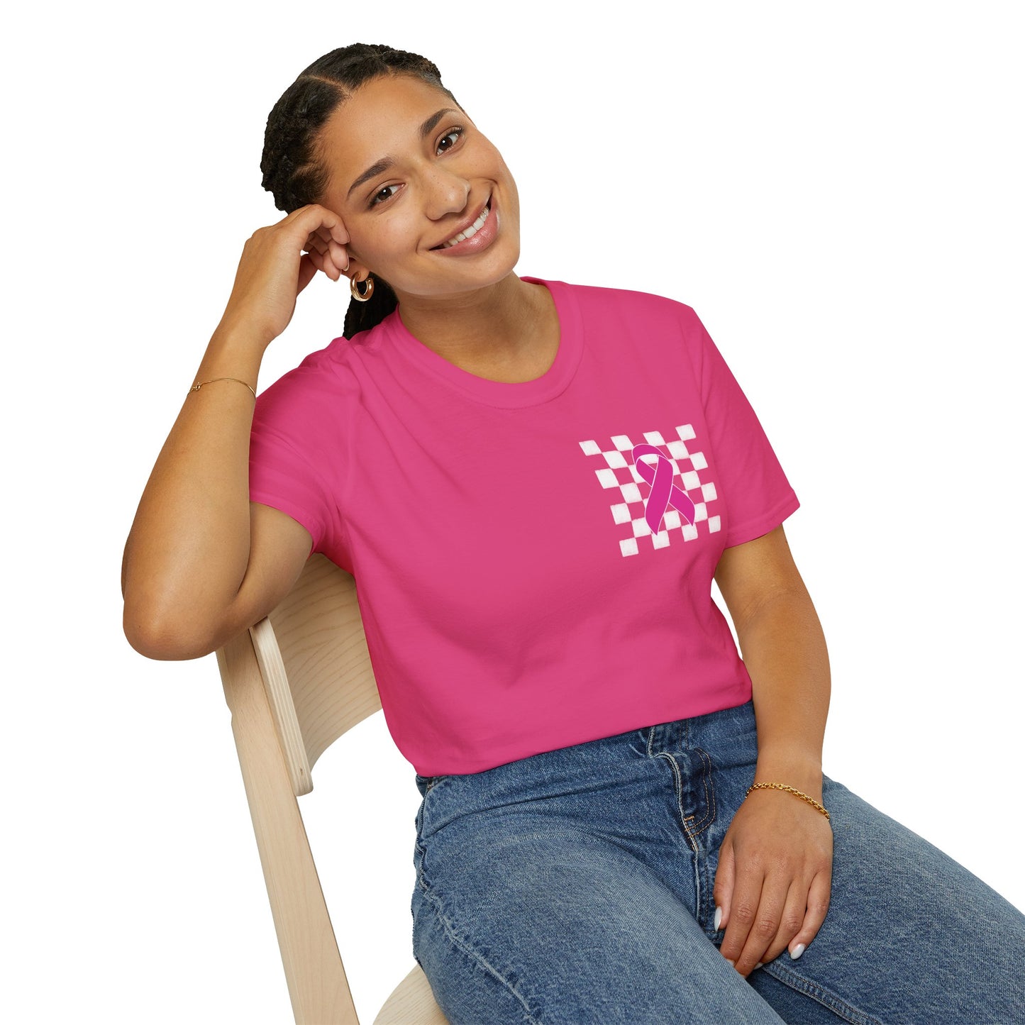Checkered Pink Ribbon Awareness T-Shirt | Softstyle Tee