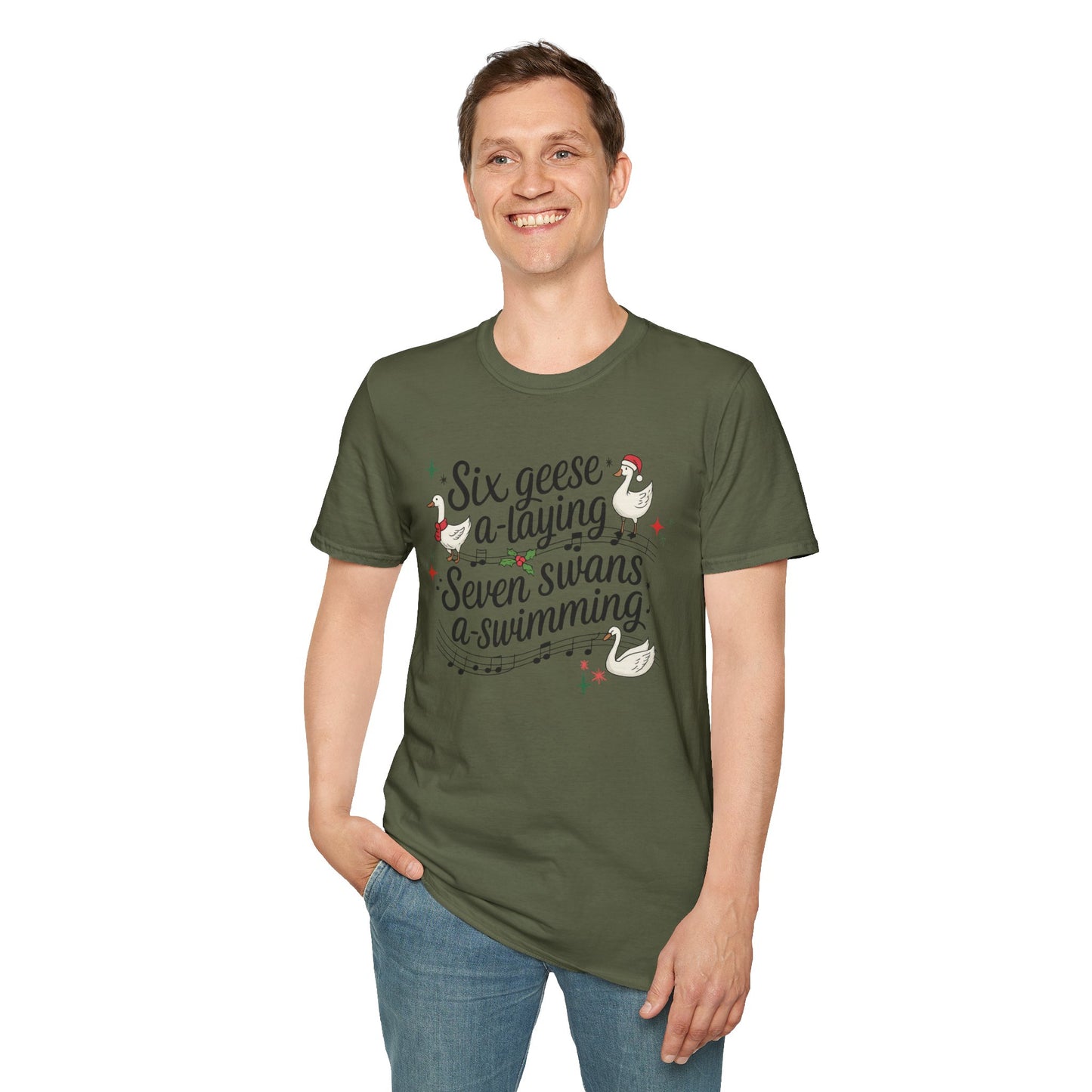 "Six geese a-laying, Seven swans a-swimming” Christmas Carol Tee