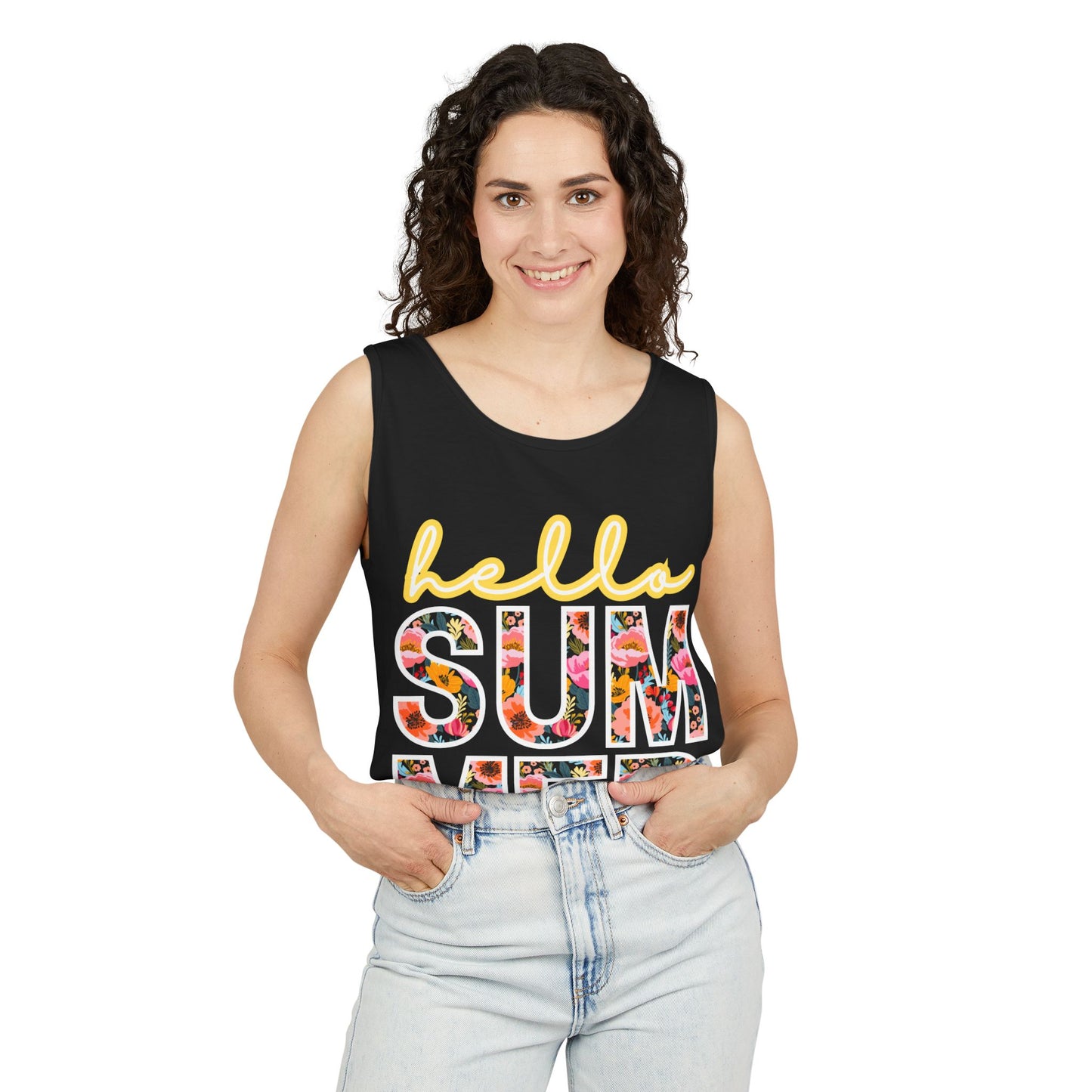 Hello Summer Tank Top | Unisex Floral Graphic Tee, Beachwear, Casual Wear, Birthday Gift, Vacation Essential