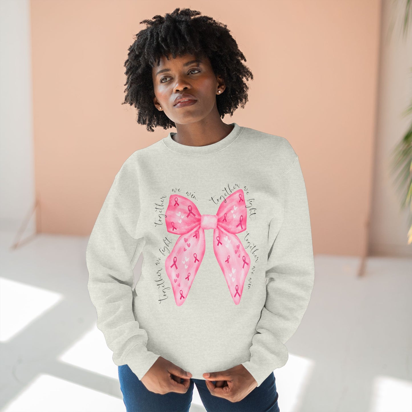 Breast Cancer Bow- Awareness Unisex Crewneck Sweatshirt