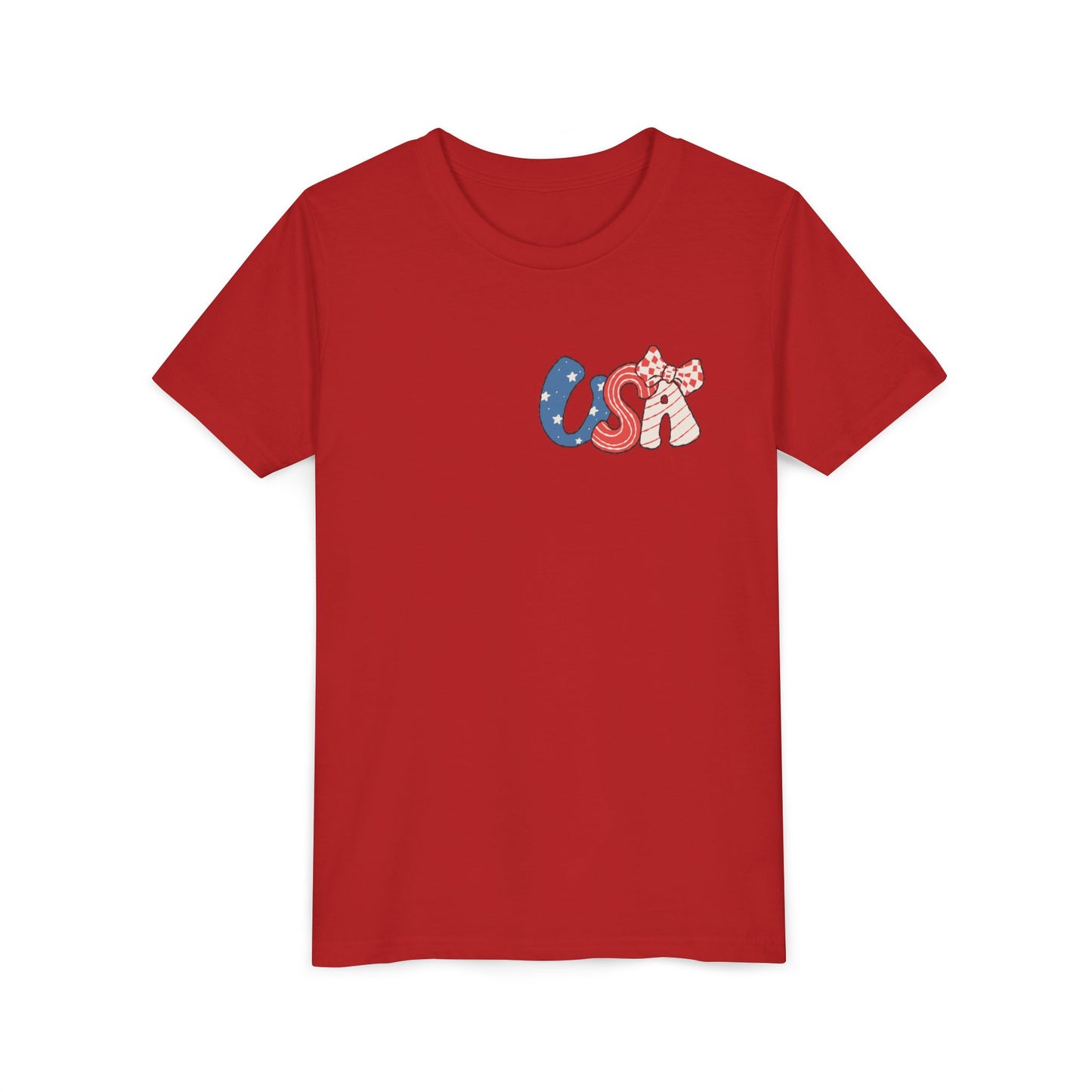 Patriotic Youth Tee for Girls, USA - Kids Short Sleeve Shirt, Holiday Mini