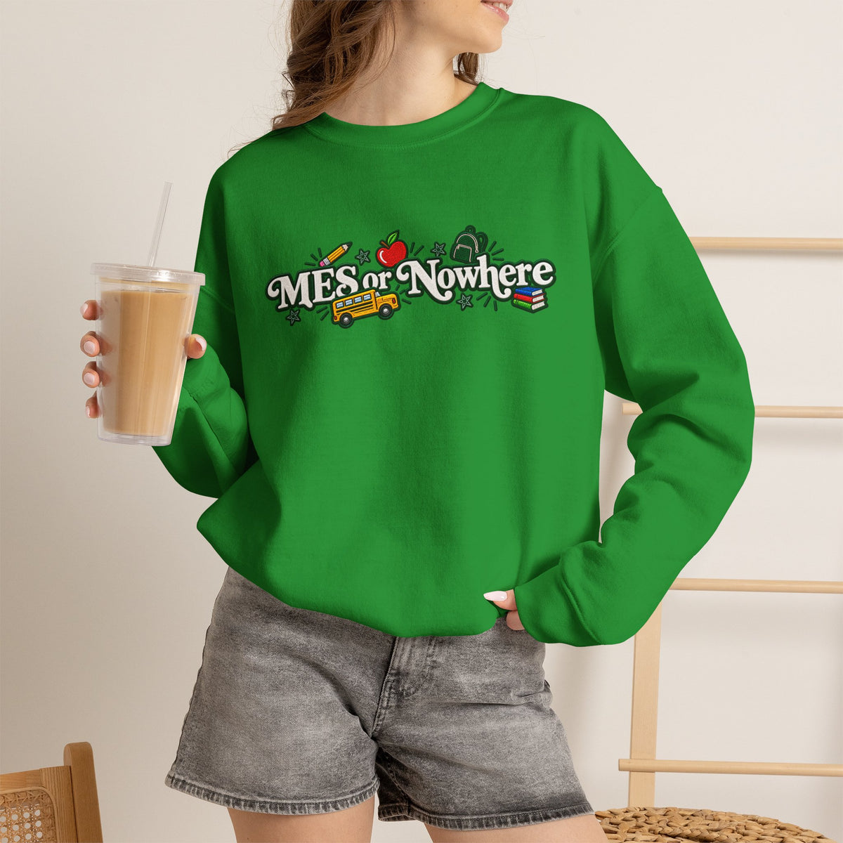 "MES or Nowhere w/ School Things" - Moriches Crewneck Sweatshirt