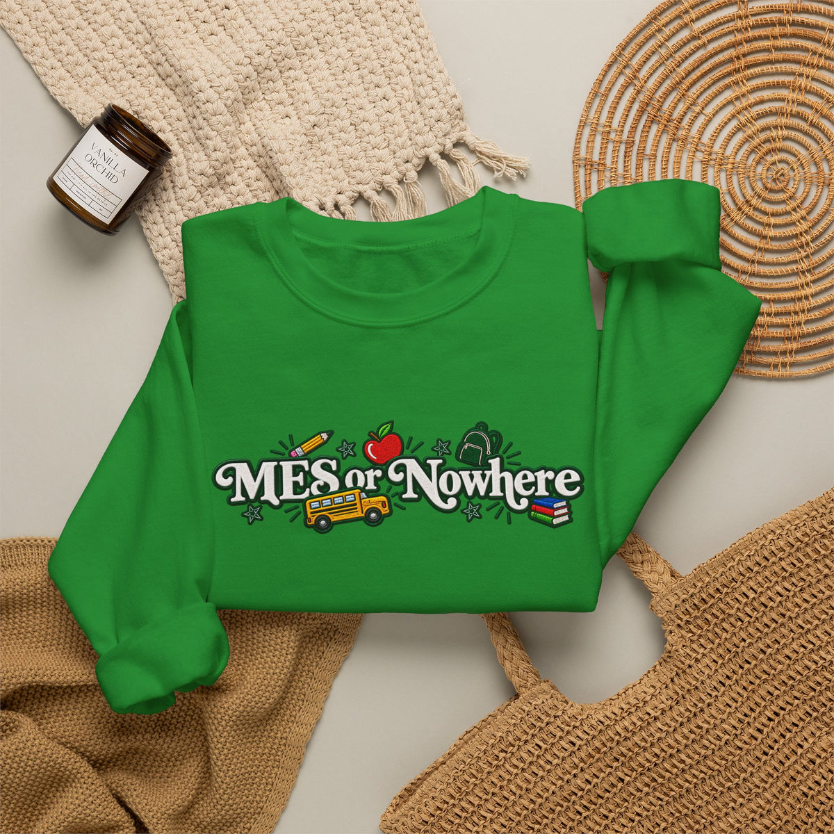"MES or Nowhere w/ School Things" - Moriches Crewneck Sweatshirt