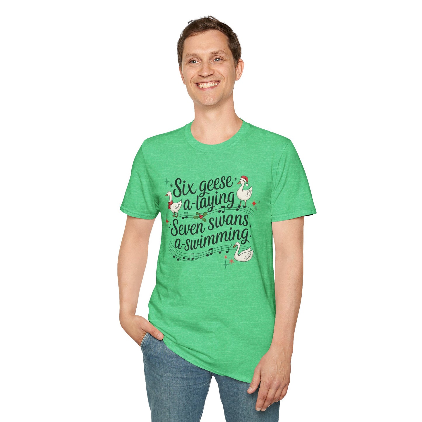 "Six geese a-laying, Seven swans a-swimming” Christmas Carol Tee