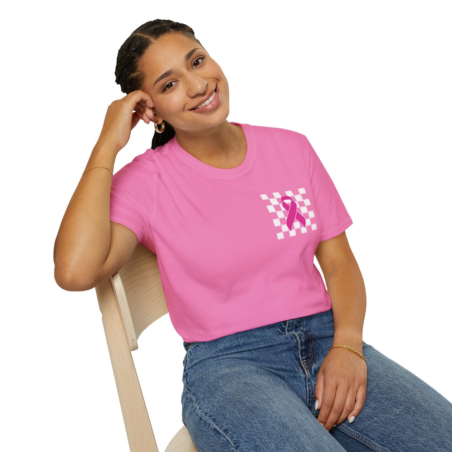 Checkered Pink Ribbon Awareness T-Shirt | Softstyle Tee