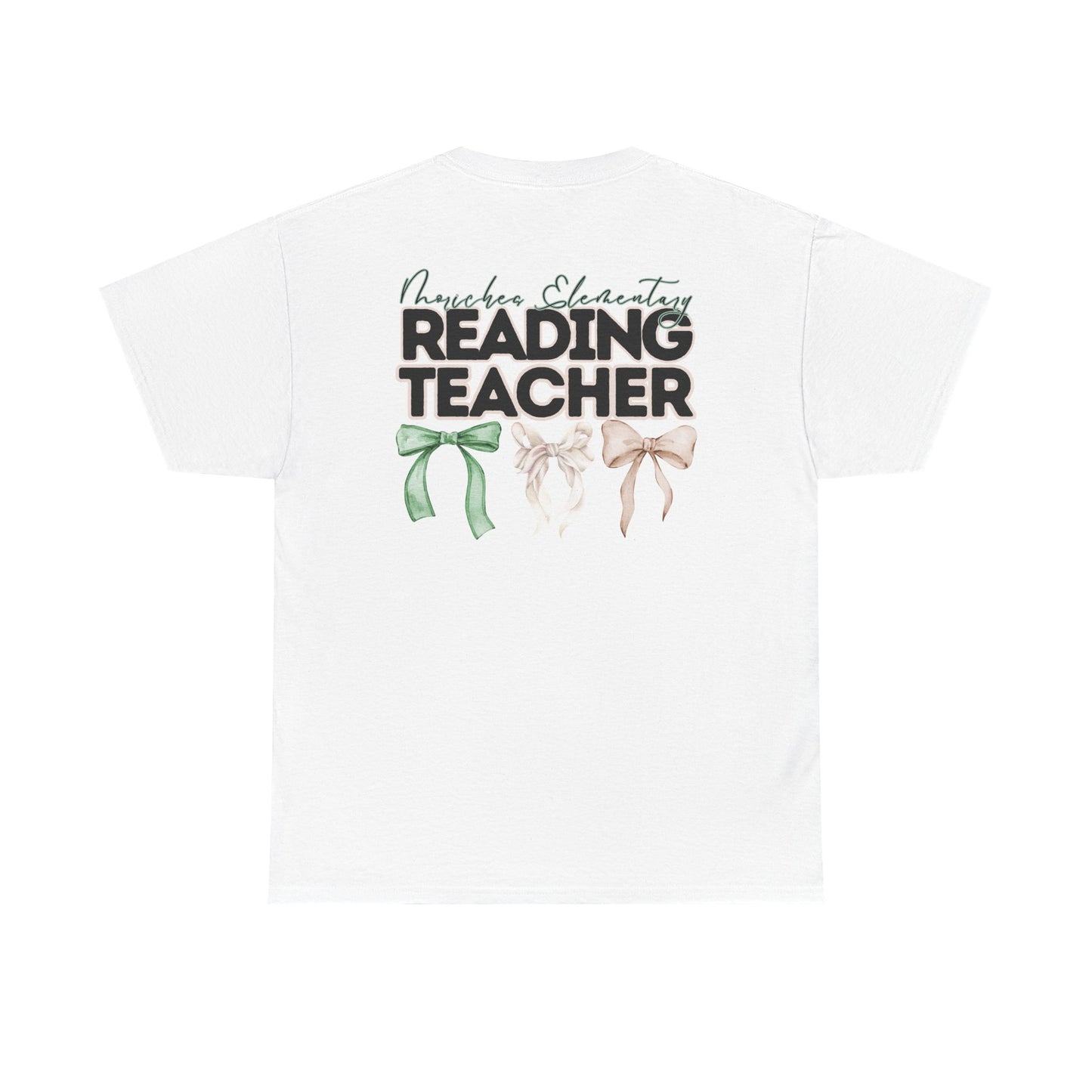 Moriches Reading Teacher and Bows- Unisex Heavy Cotton Tee with Bow Design