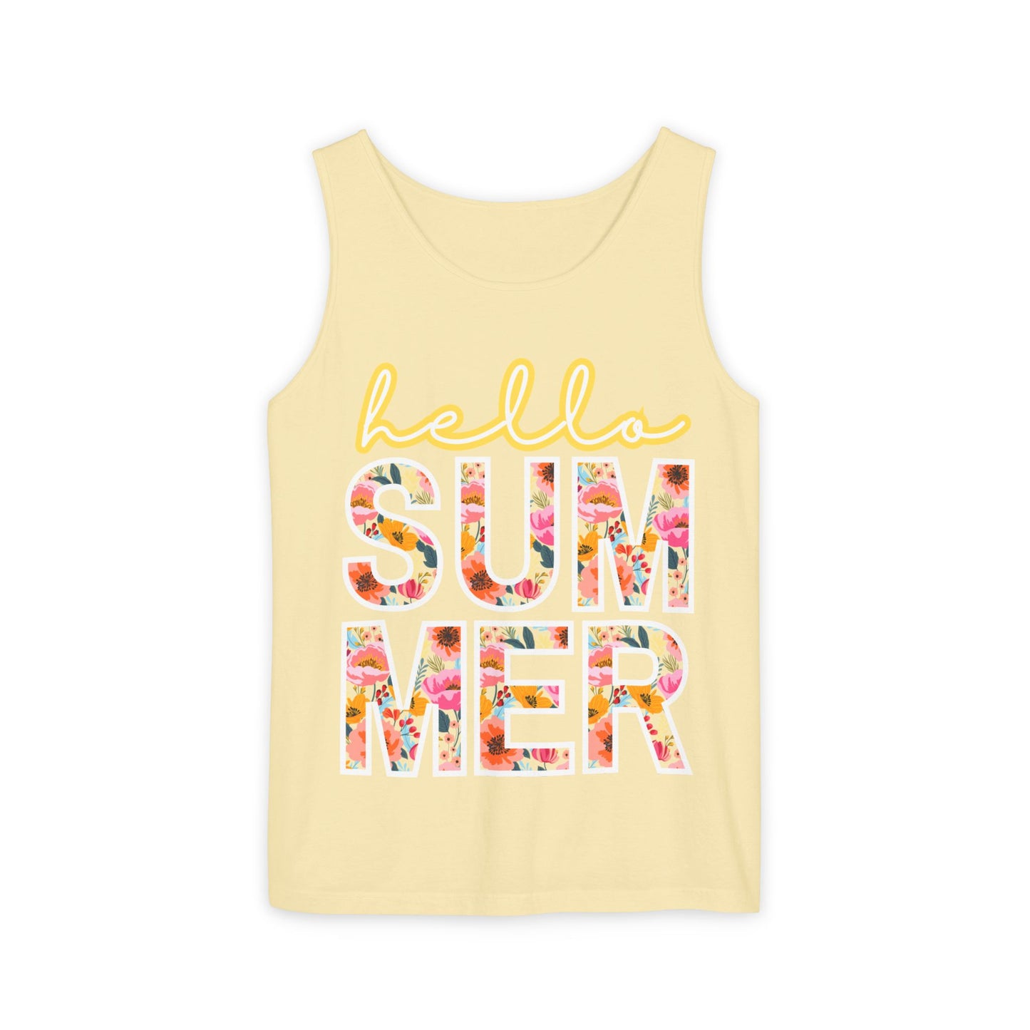 Hello Summer Tank Top | Unisex Floral Graphic Tee, Beachwear, Casual Wear, Birthday Gift, Vacation Essential
