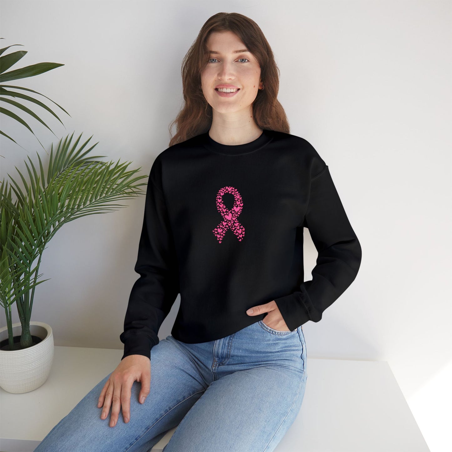 Embroidered Pink Ribbon Awareness Sweatshirt - Cozy Unisex Crewneck