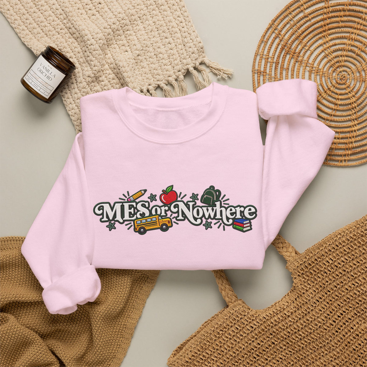 "MES or Nowhere w/ School Things" - Moriches Crewneck Sweatshirt