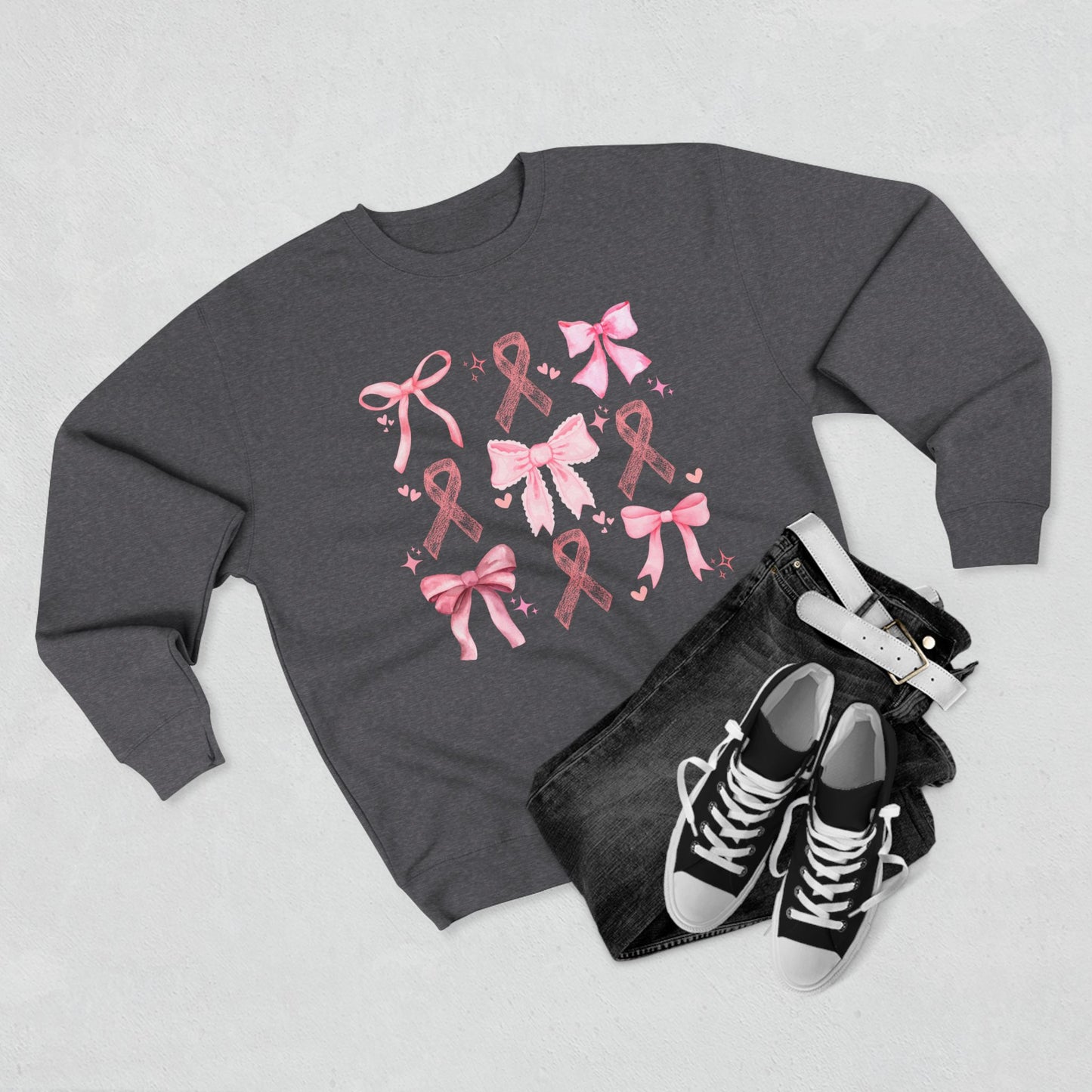 Breast Cancer Ribbon and Bows- Awareness Unisex Crewneck Sweatshirt