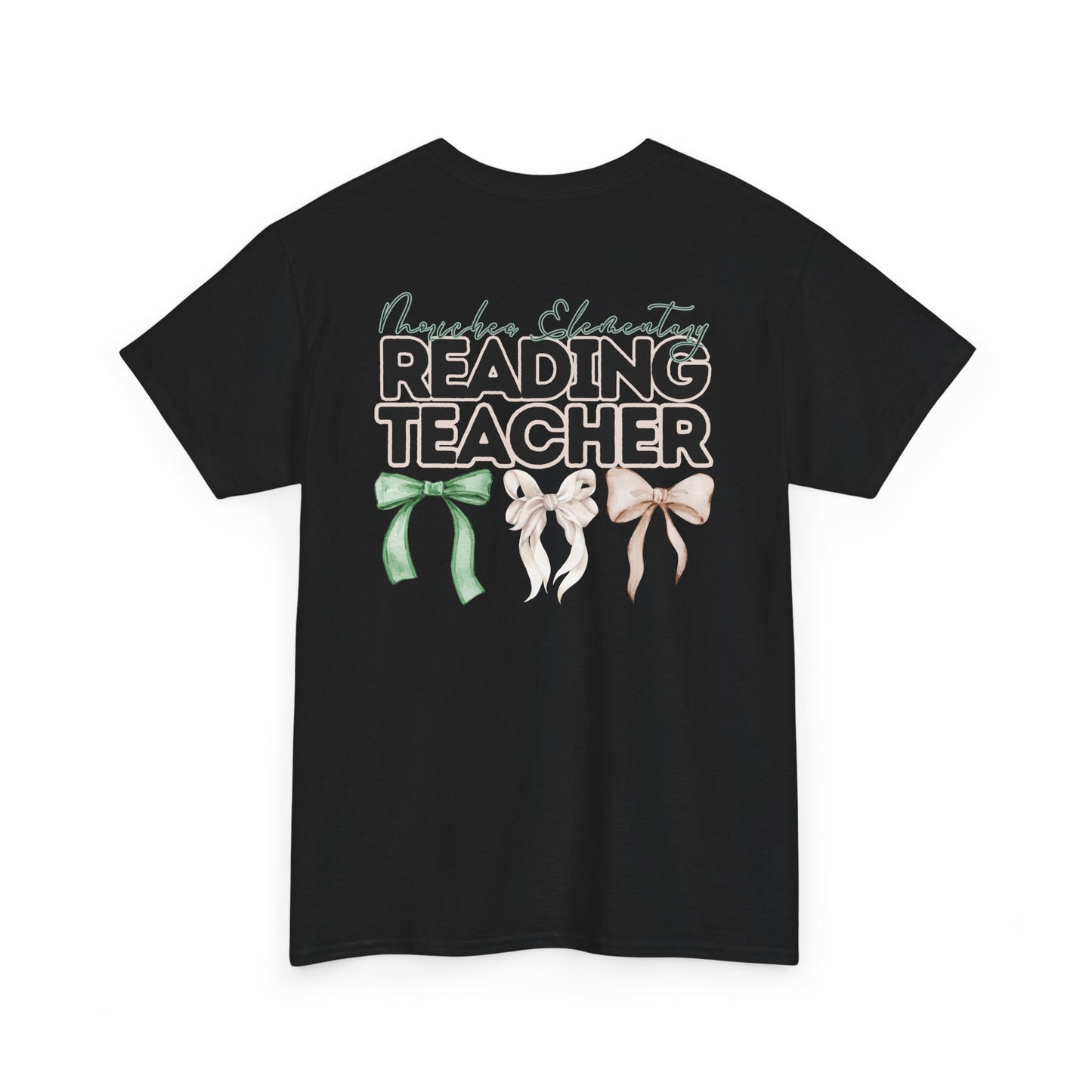 Moriches Reading Teacher and Bows- Unisex Heavy Cotton Tee with Bow Design