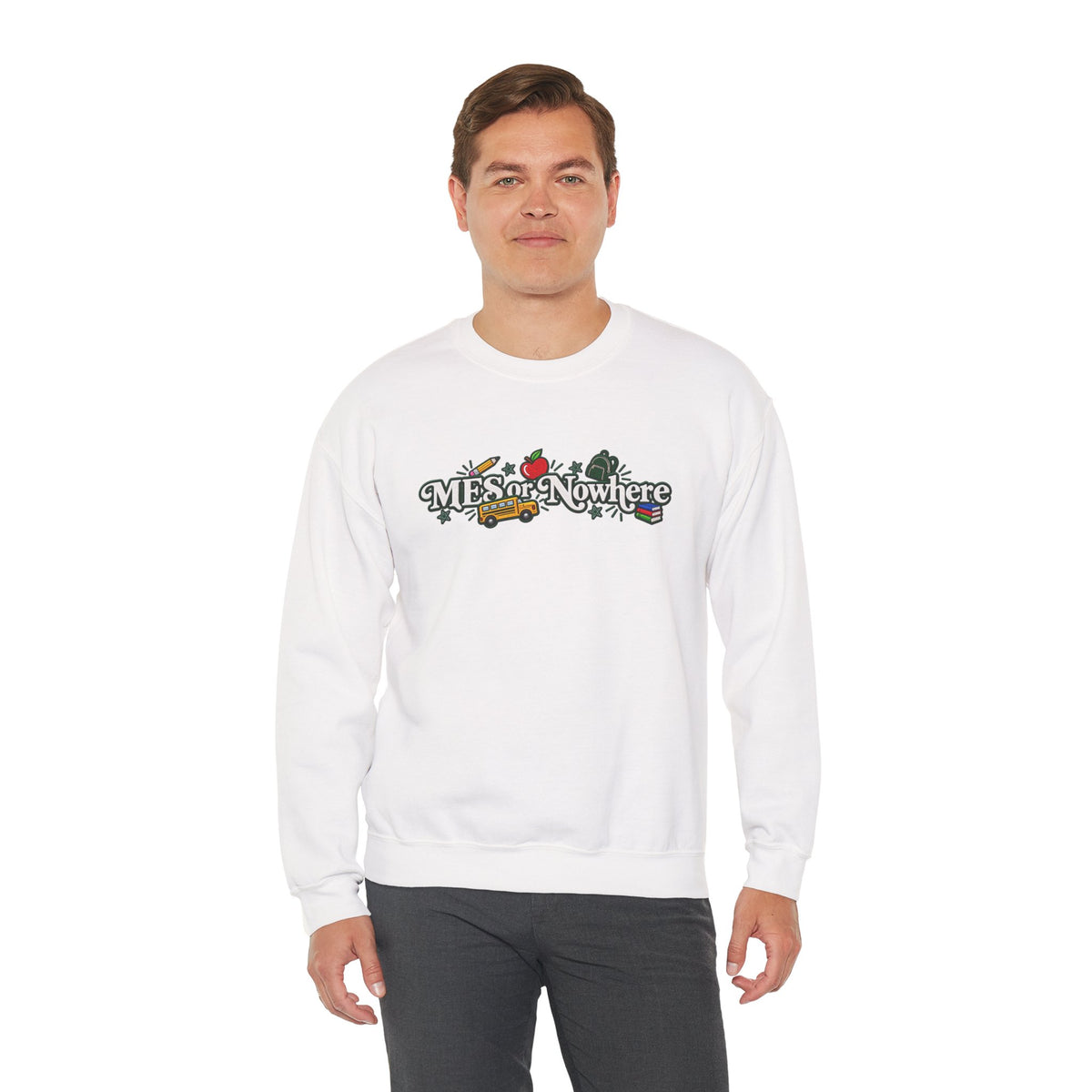 "MES or Nowhere w/ School Things" - Moriches Crewneck Sweatshirt