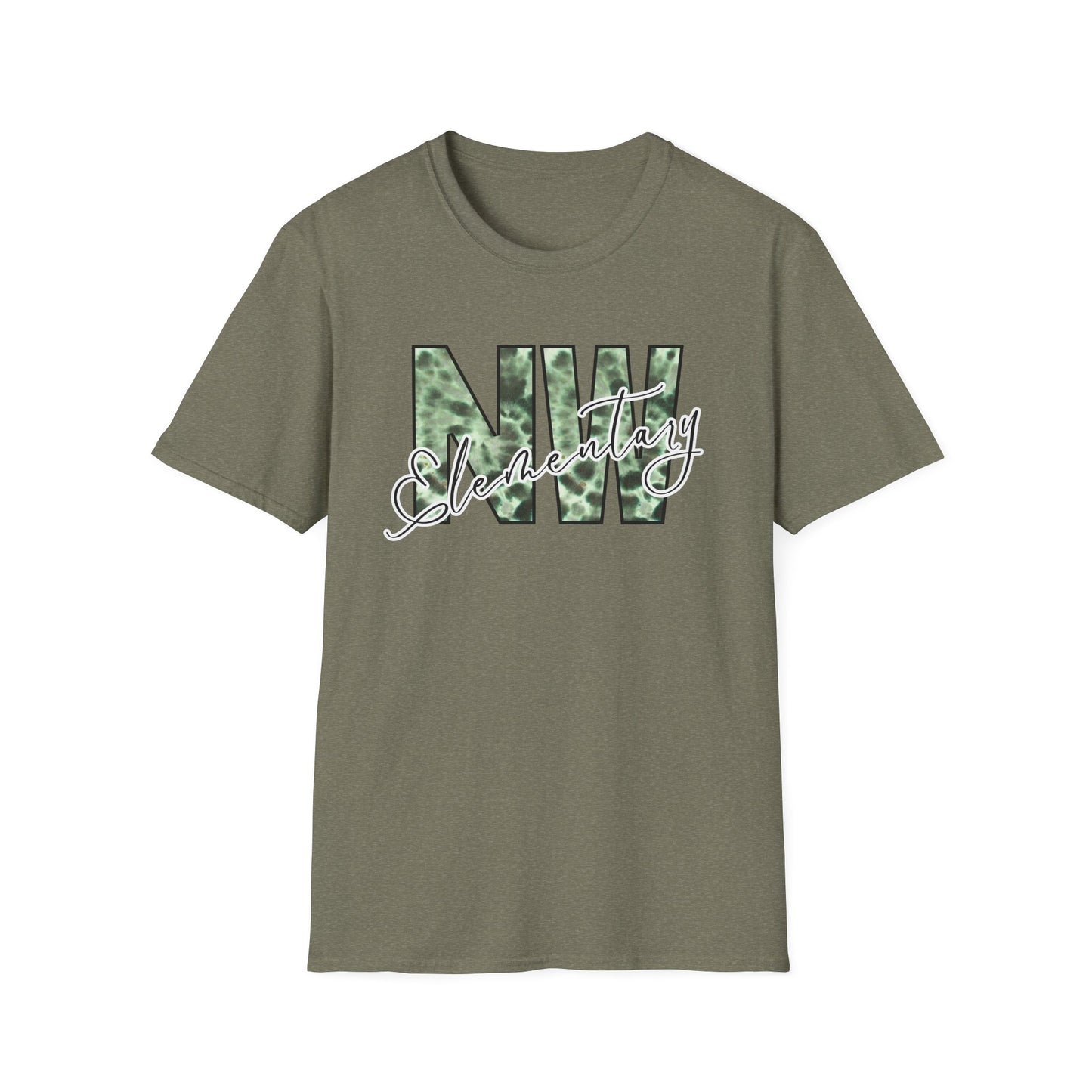 Tie Dye Woodhull Stylish Unisex Softstyle T-Shirt with Woodhull Elementary Design