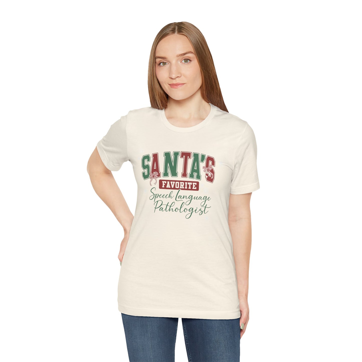 Santa's Favorite Speech Language Pathologist — Christmas Unisex T‑Shirt