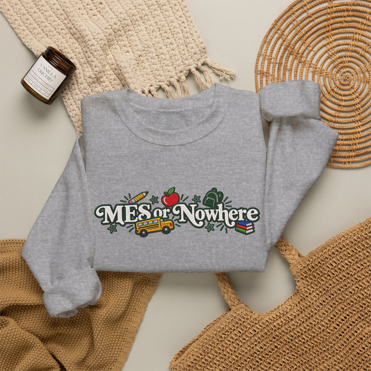 "MES or Nowhere w/ School Things" - Moriches Crewneck Sweatshirt