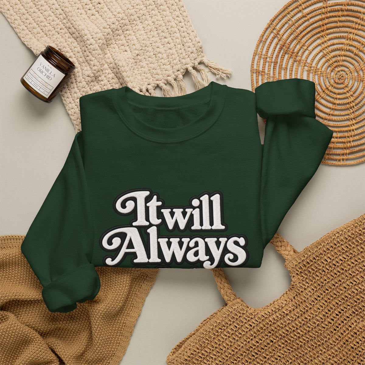 "Moriches or Nowhere" w/ apple- LARGE FRONT Crewneck Sweatshirt