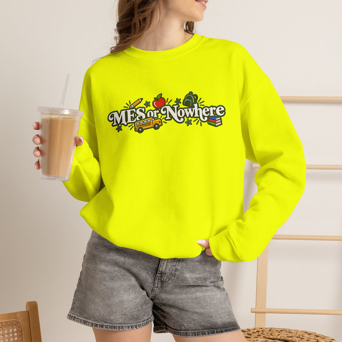 "MES or Nowhere w/ School Things" - Moriches Crewneck Sweatshirt