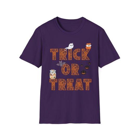 Trick or Treat Halloween Themed T-Shirt- Unisex Softstlye