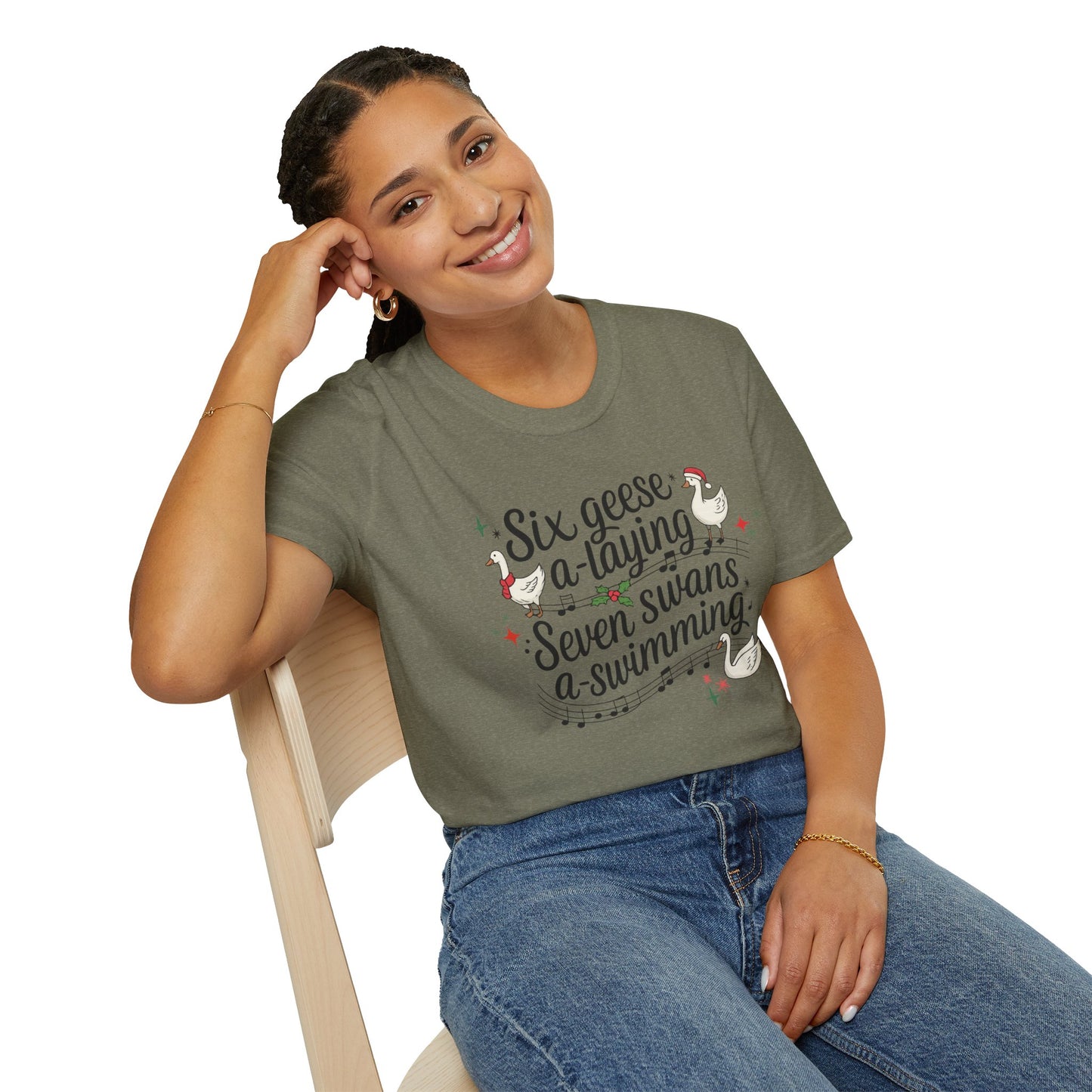 "Six geese a-laying, Seven swans a-swimming” Christmas Carol Tee