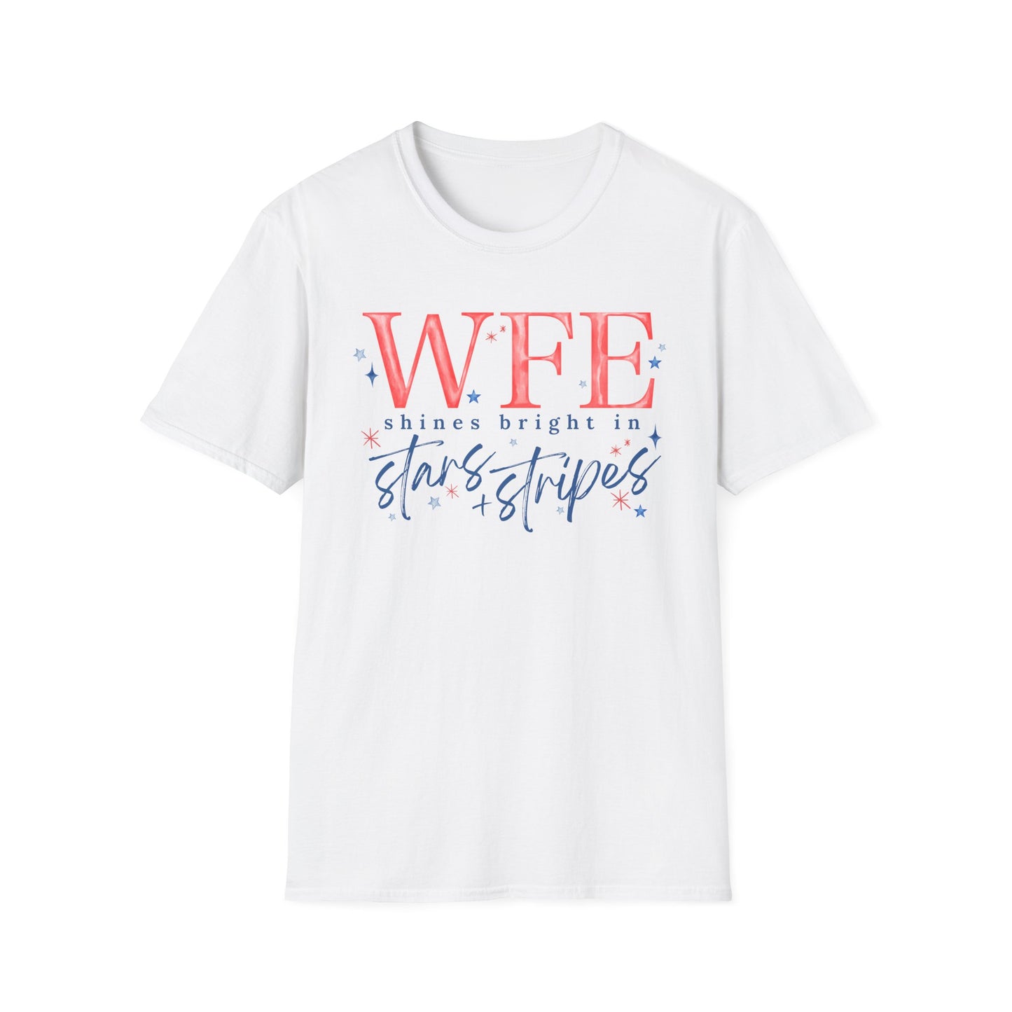 Flag Day Unisex Softstyle T-Shirt with WFE Shines Bright in Stars + Stripes Design- Holiday