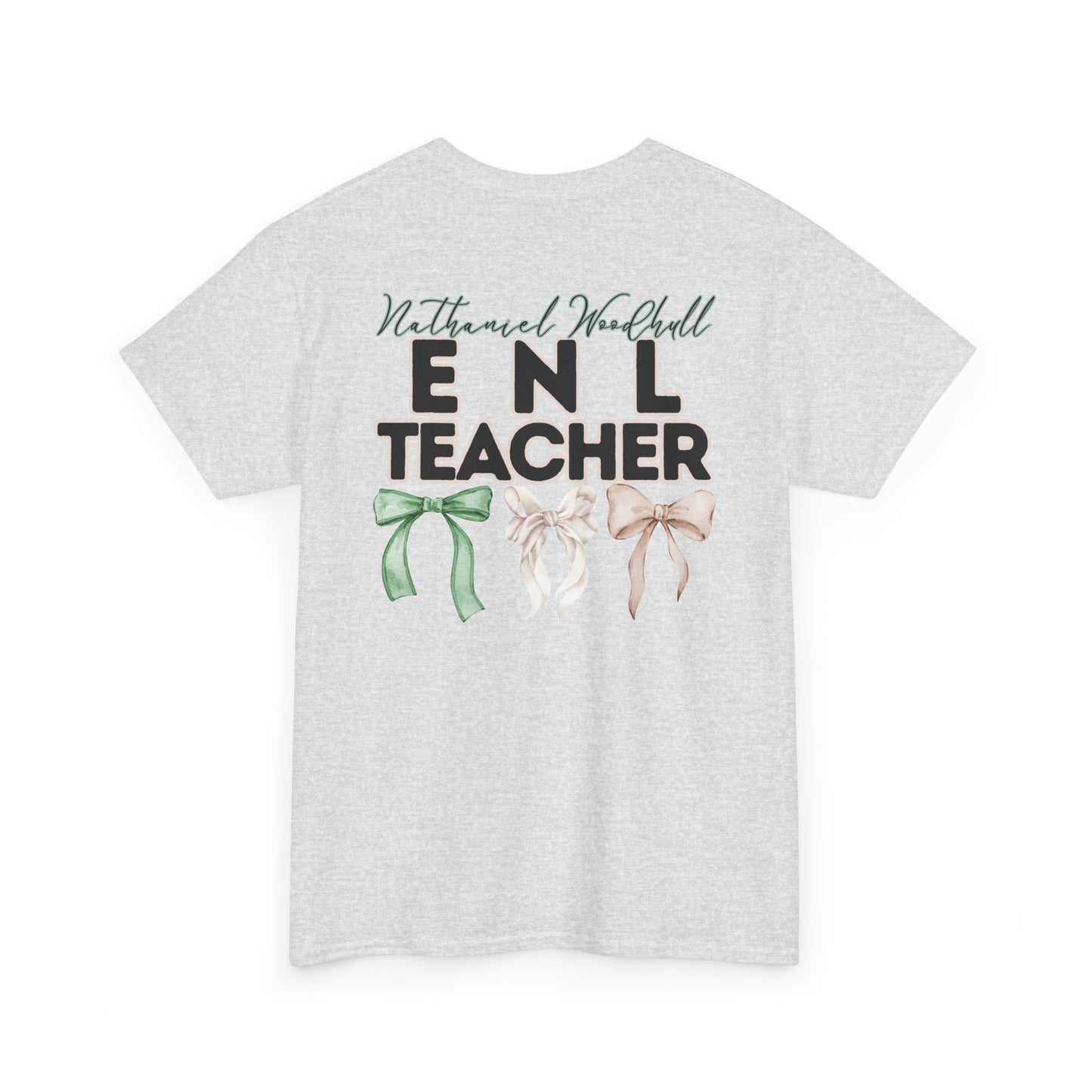 Woodhull ENL Teacher and Bows- Unisex Heavy Cotton Tee with Bow Design