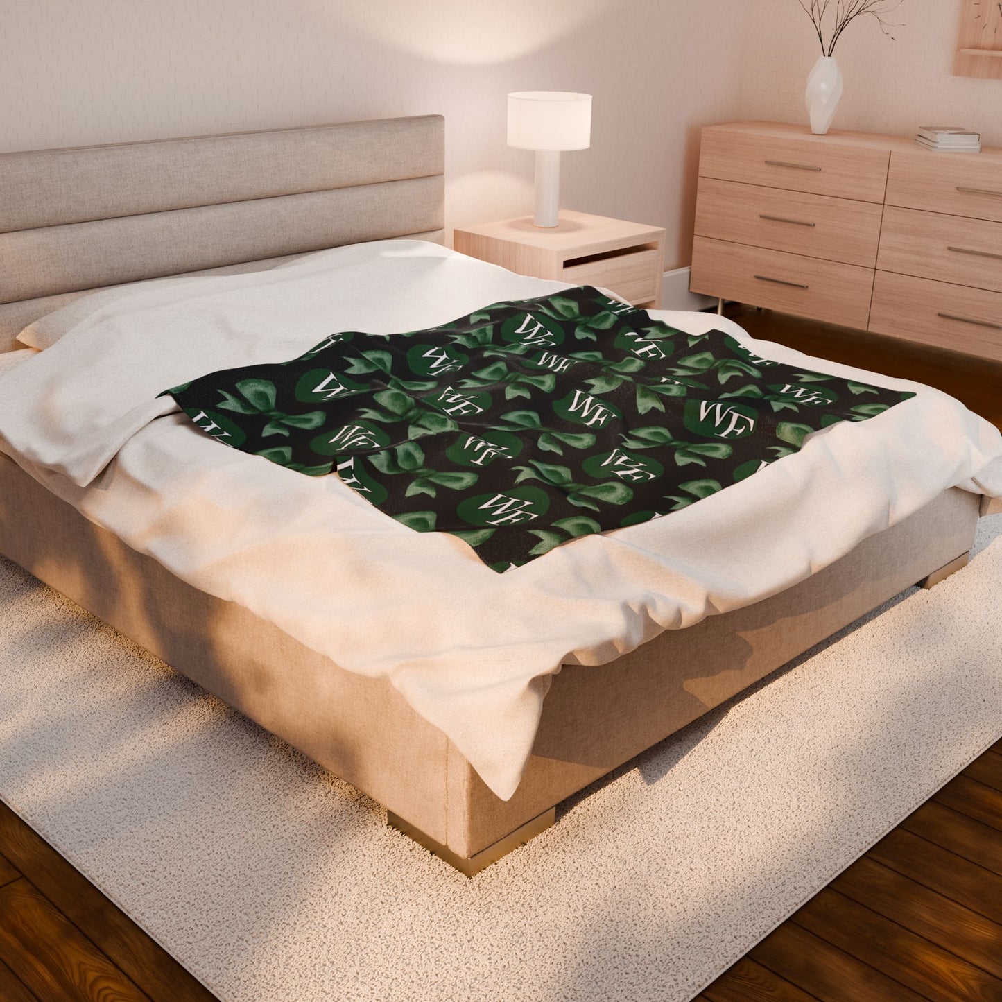 Floyd Strong- Logo and Bows Velveteen Plush Blanket with Green Bows - Cozy Gift for Home Decor and Celebrations